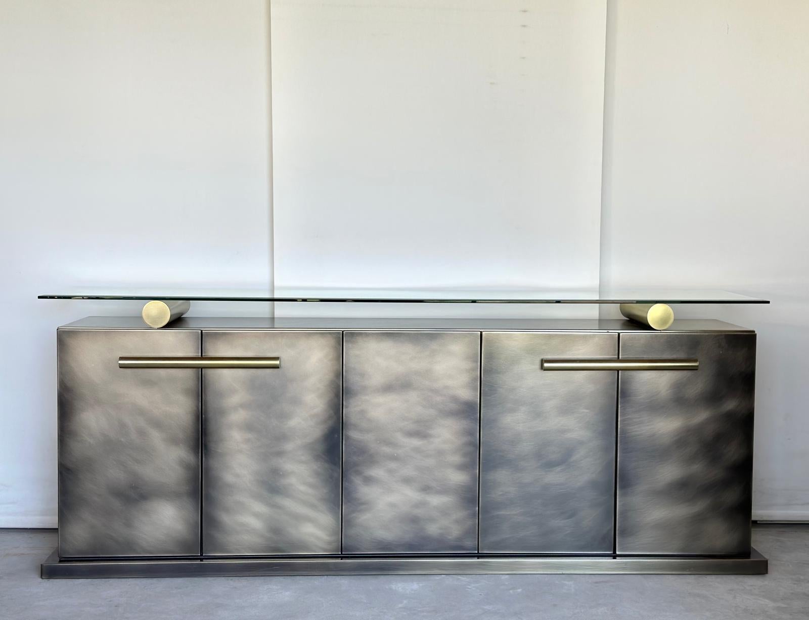 Credenza Belgo Chrom con mobile e specchio in acciaio inossidabile spazzolato, anni '80 in vendita 3