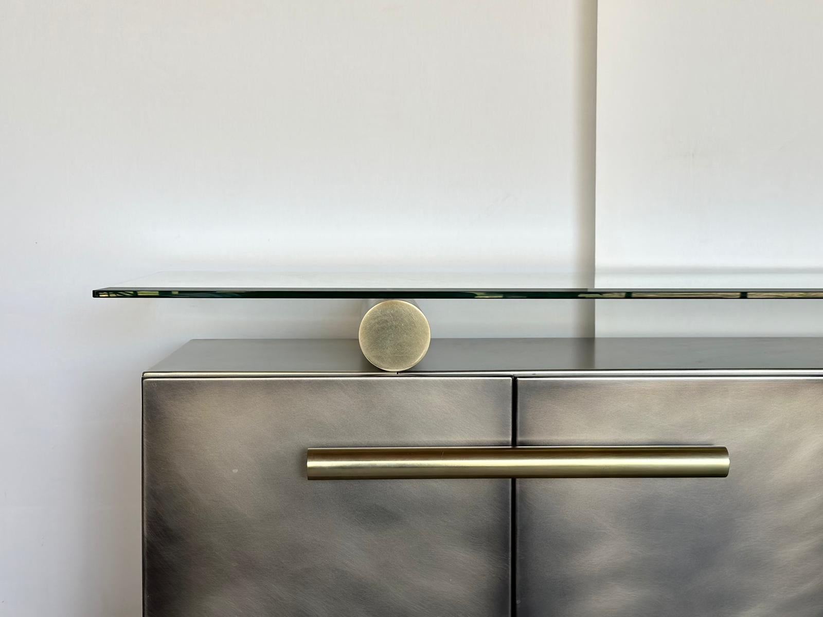 Credenza Belgo Chrom con mobile e specchio in acciaio inossidabile spazzolato, anni '80 in vendita 4