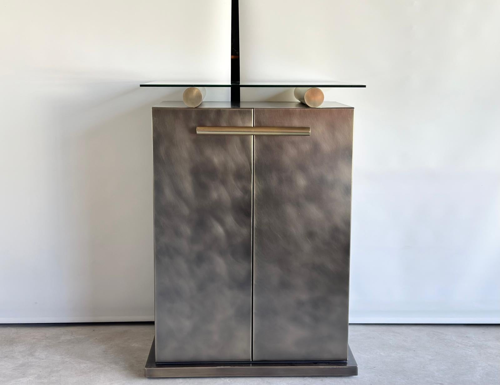 Credenza Belgo Chrom con mobile e specchio in acciaio inossidabile spazzolato, anni '80 in vendita 5
