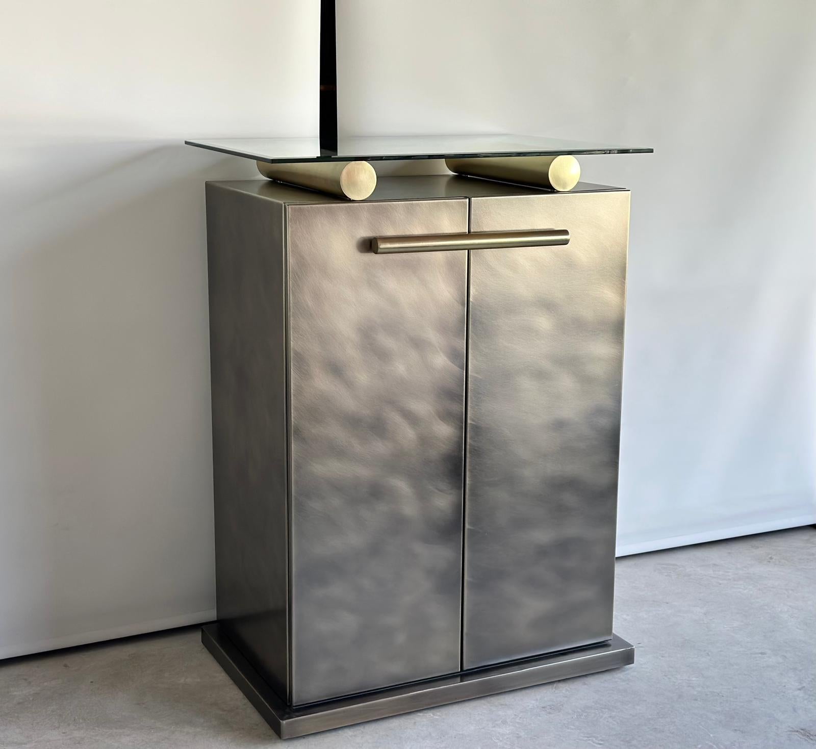 Credenza Belgo Chrom con mobile e specchio in acciaio inossidabile spazzolato, anni '80 in vendita 6