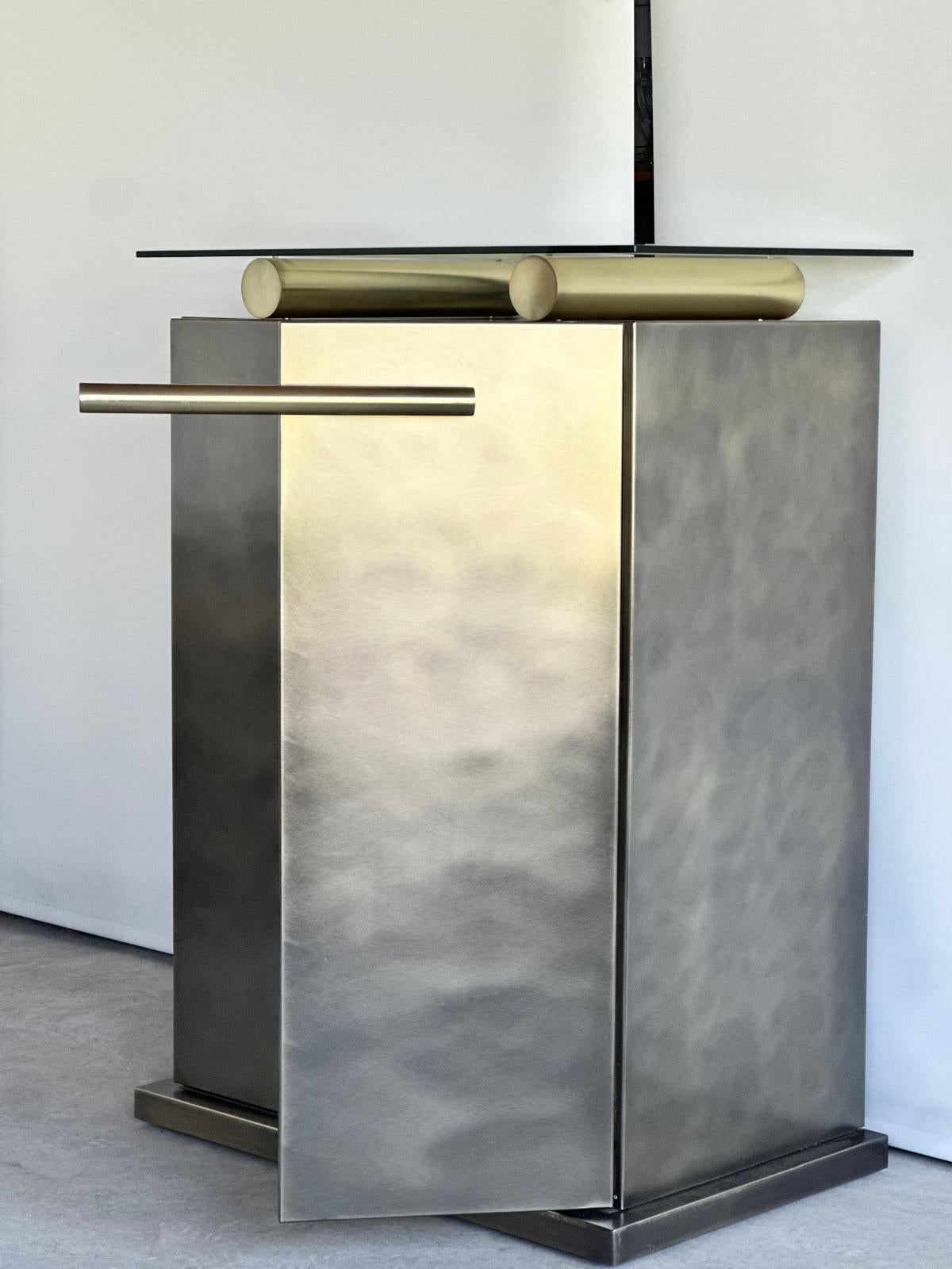 Credenza Belgo Chrom con mobile e specchio in acciaio inossidabile spazzolato, anni '80 in vendita 7