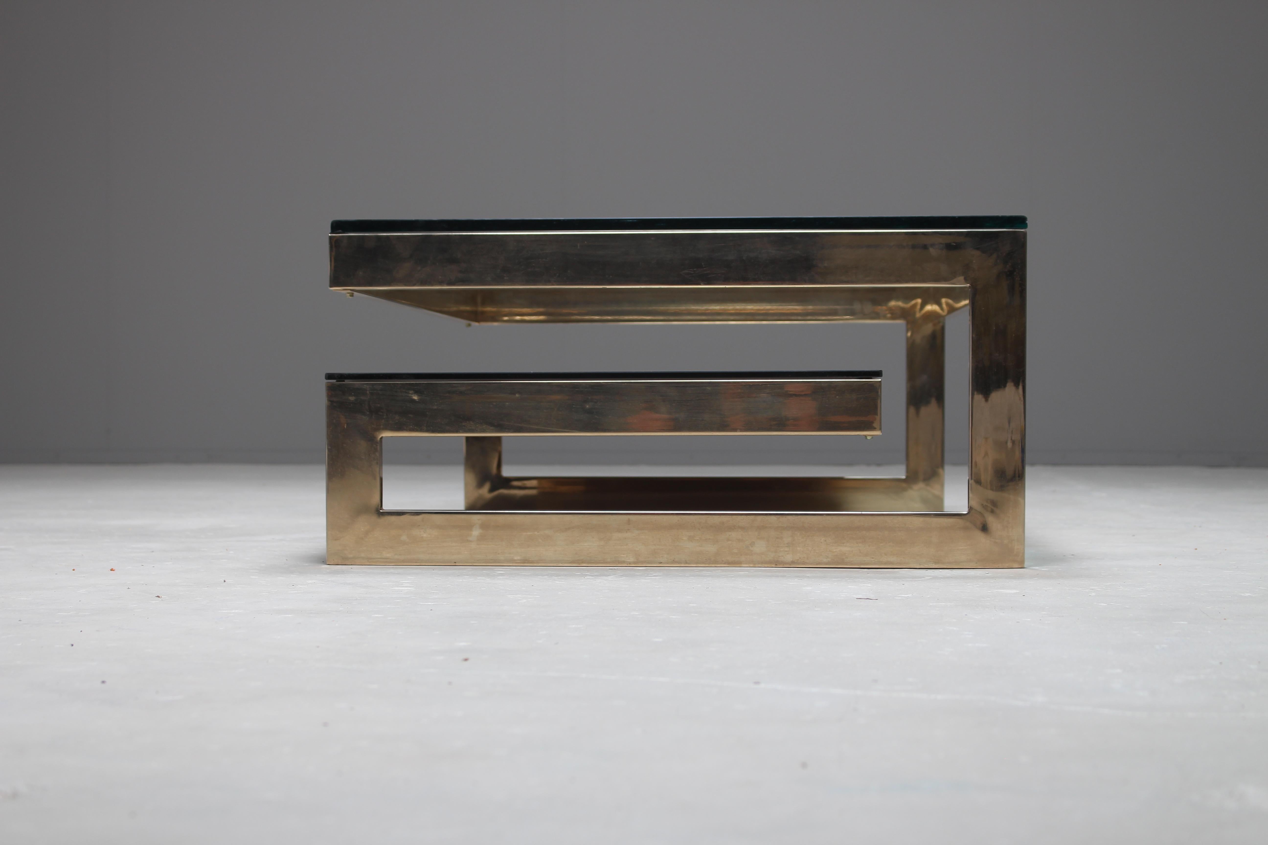 Belgian Belgo Chrome 23-Carat Gold-Plated G-Shaped Coffee Table, circa 1970s For Sale