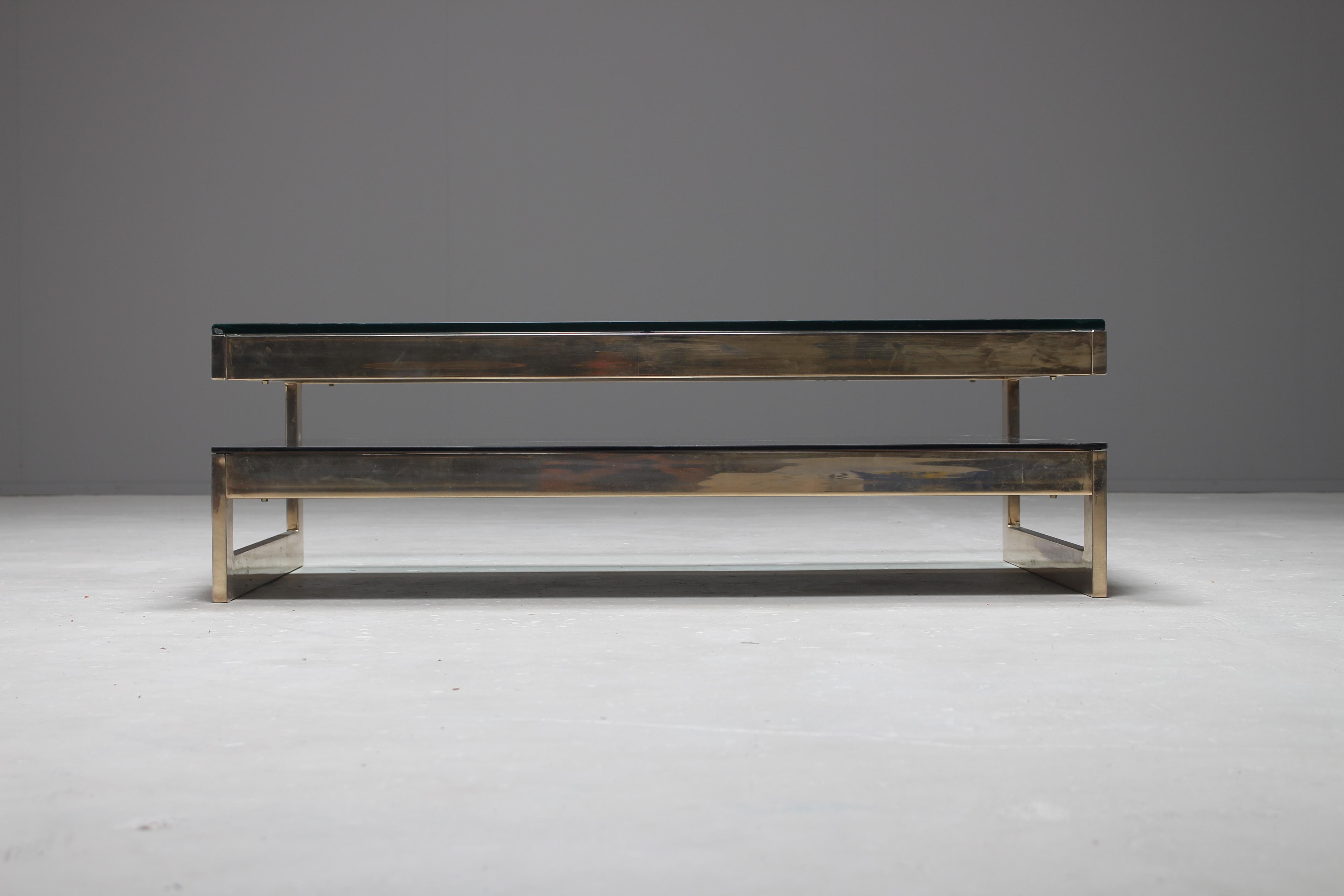 Belgo Chrome 23-Carat Gold-Plated G-Shaped Coffee Table, circa 1970s For Sale 1