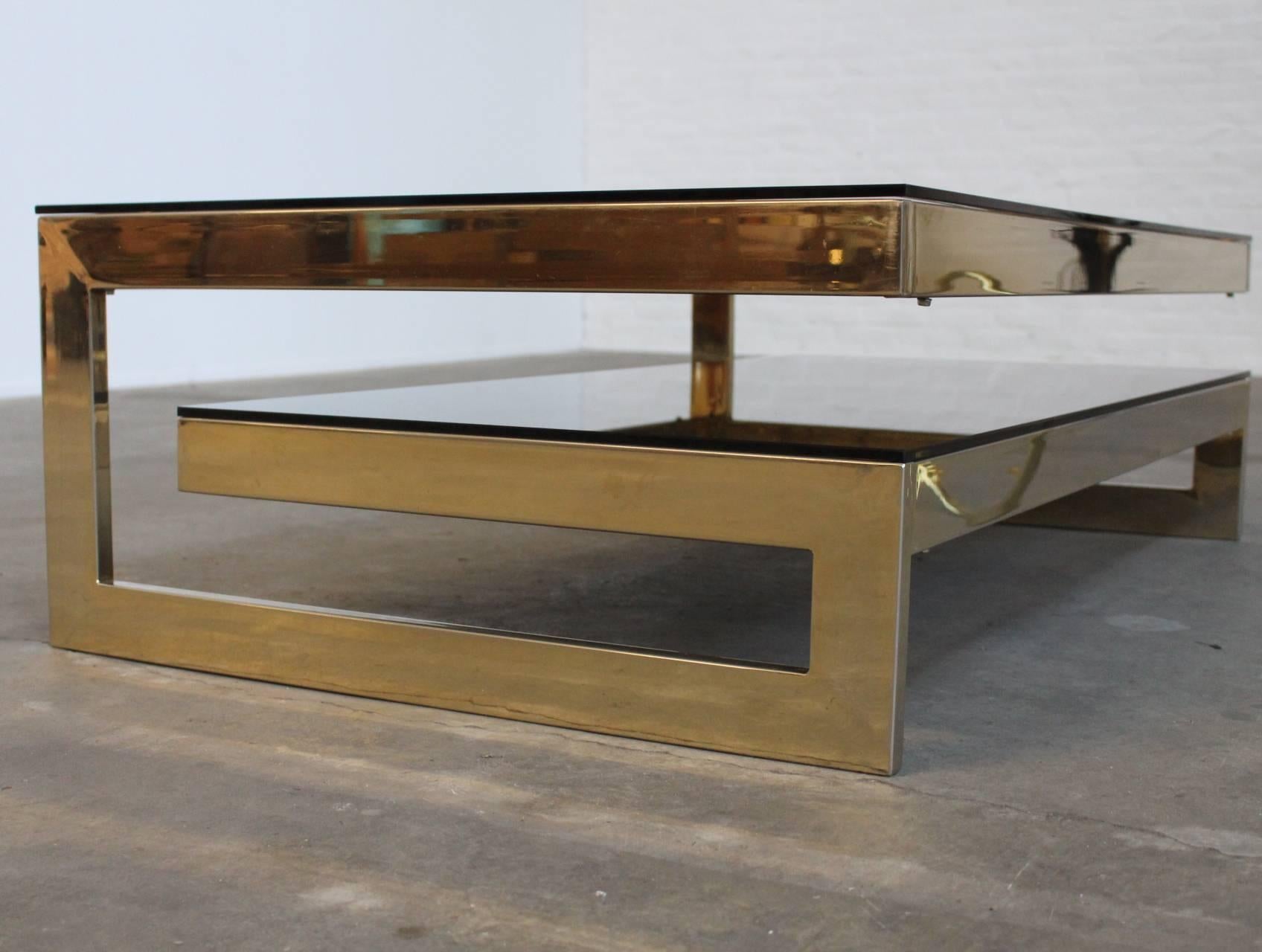 Mid-Century Modern Belgo Chrome Architectural G-Shaped 23 Carat Gold-Plated Two-Tier Coffee Table For Sale