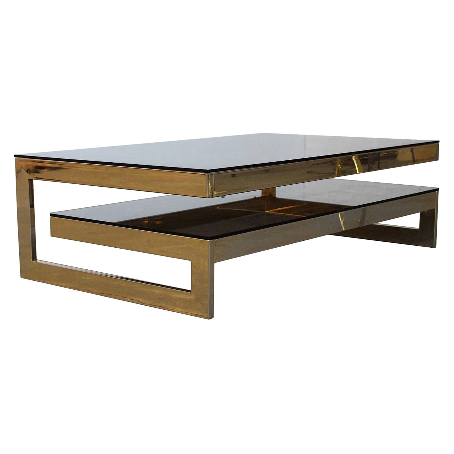 Belgo Chrome Architectural G-Shaped 23 Carat Gold-Plated Two-Tier Coffee Table For Sale