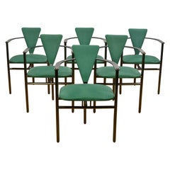 Belgo Chrome Armchairs Green Alcantara and Steel, Set of 6, Belgium, 1970s