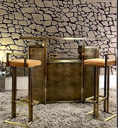 Juego de barra y dos taburetes Belgo Chrome, hacia 1970