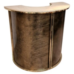 "Belgo Chrome" Brass Bar with travertine top, in the Style of "Maison Jansen"