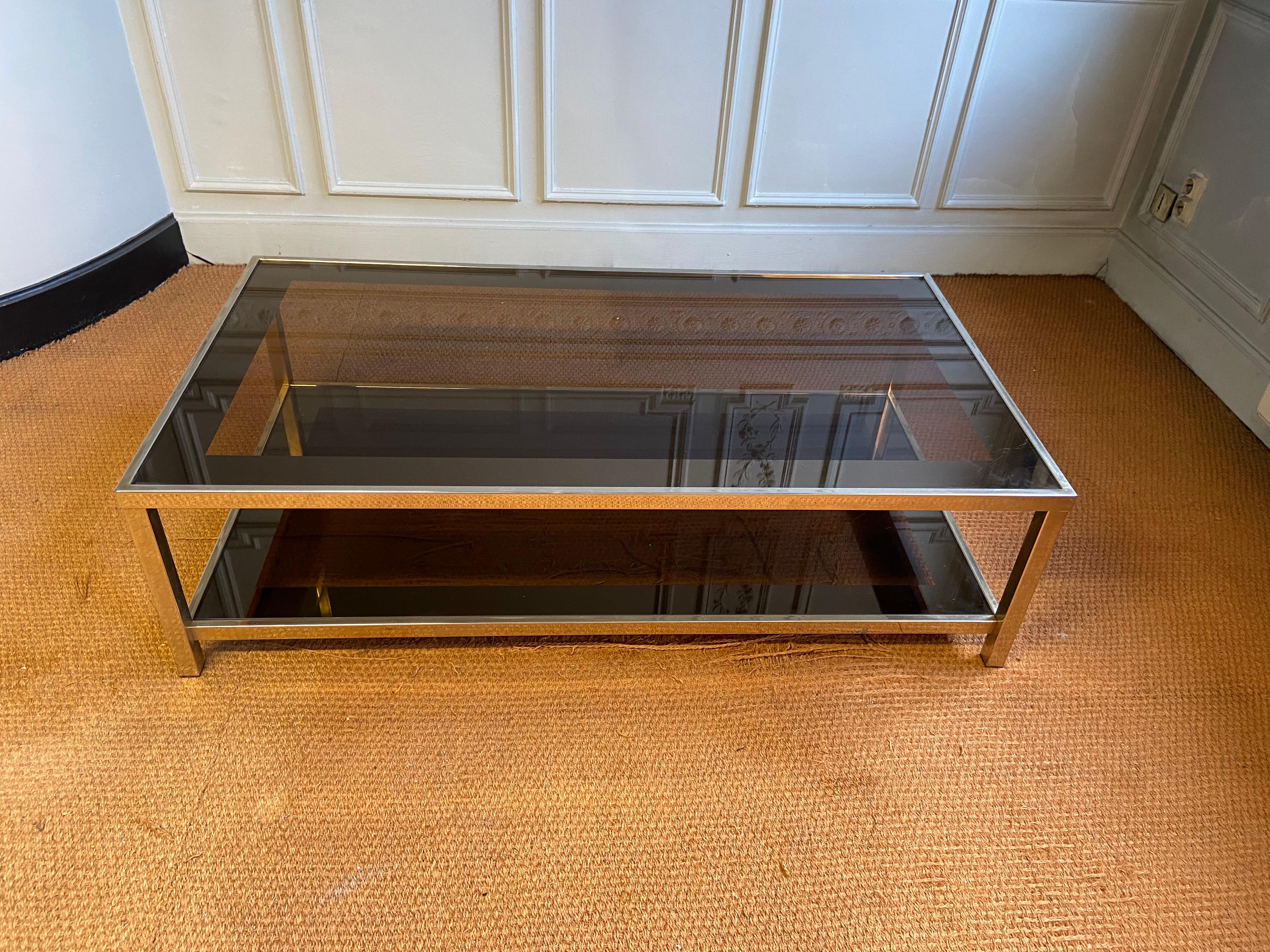 Belgo Chrome Coffee Table Gilded with 23k Fine Gold In Good Condition In Brussels , BE