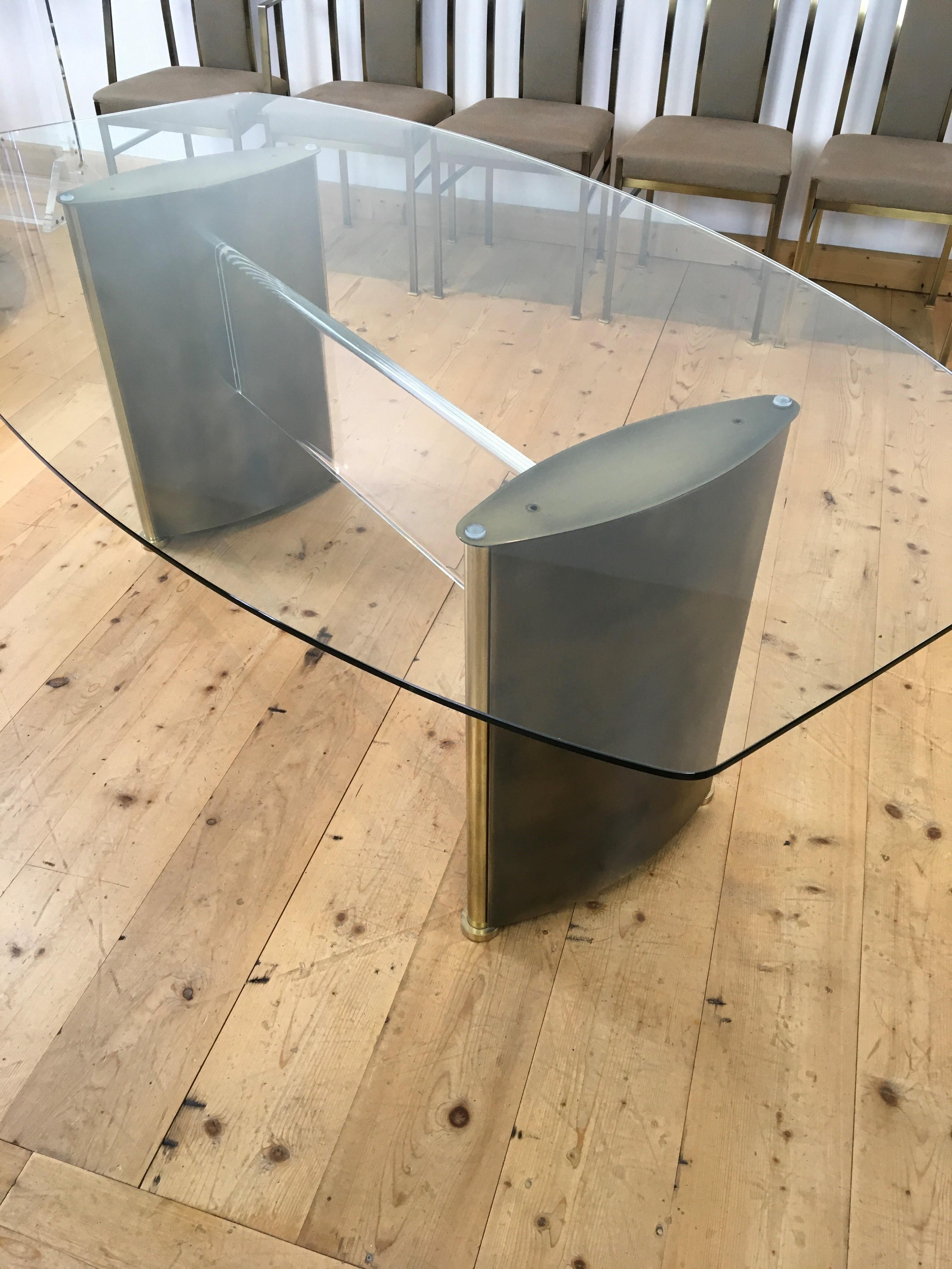 Belgo Chrome Esszimmer-Set, Glastisch mit 6 Stühlen  (Patiniert) im Angebot