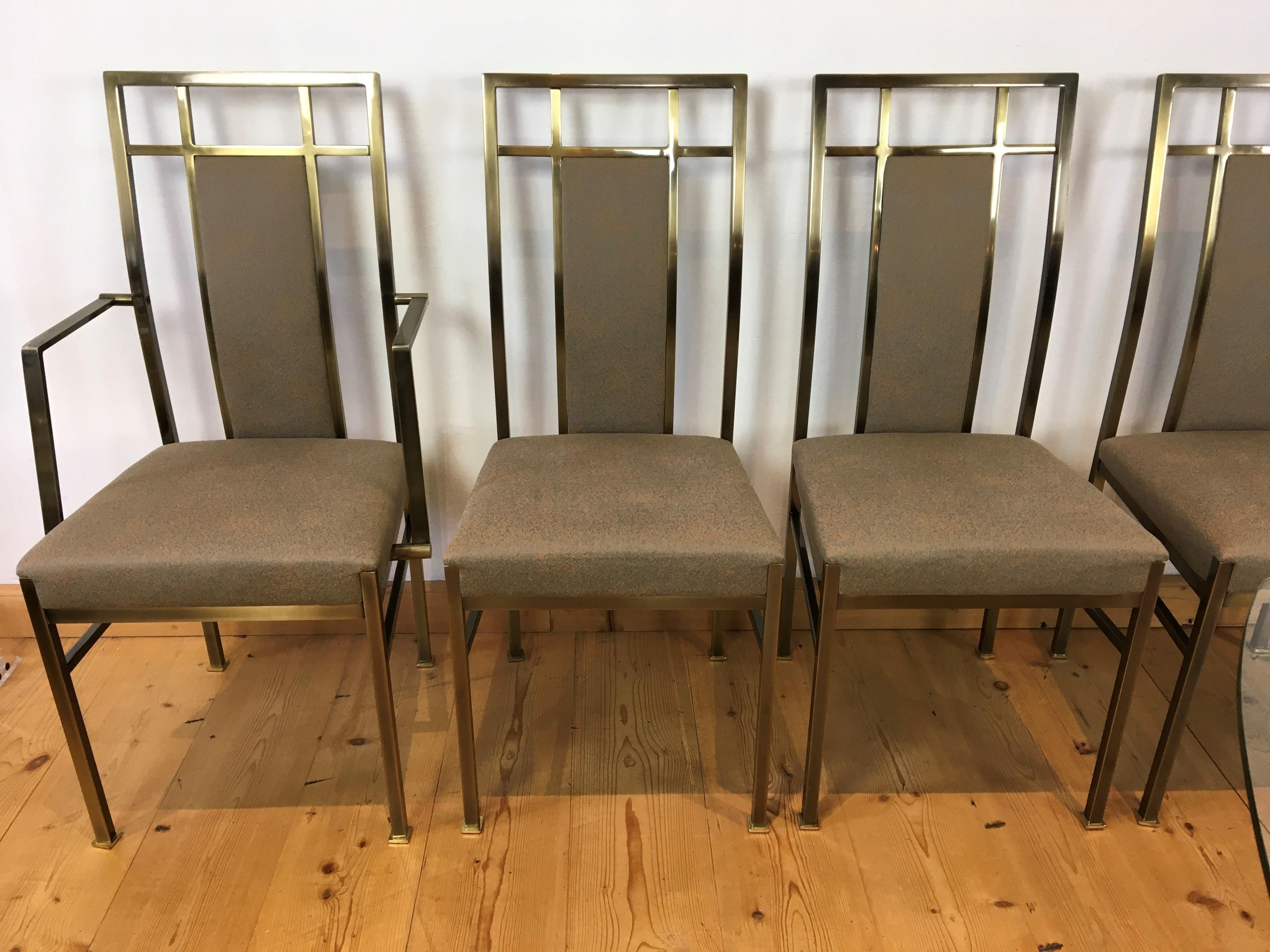 Patinated Belgo Chrome Dining Room Set, Glass Table with 6 Chairs For Sale