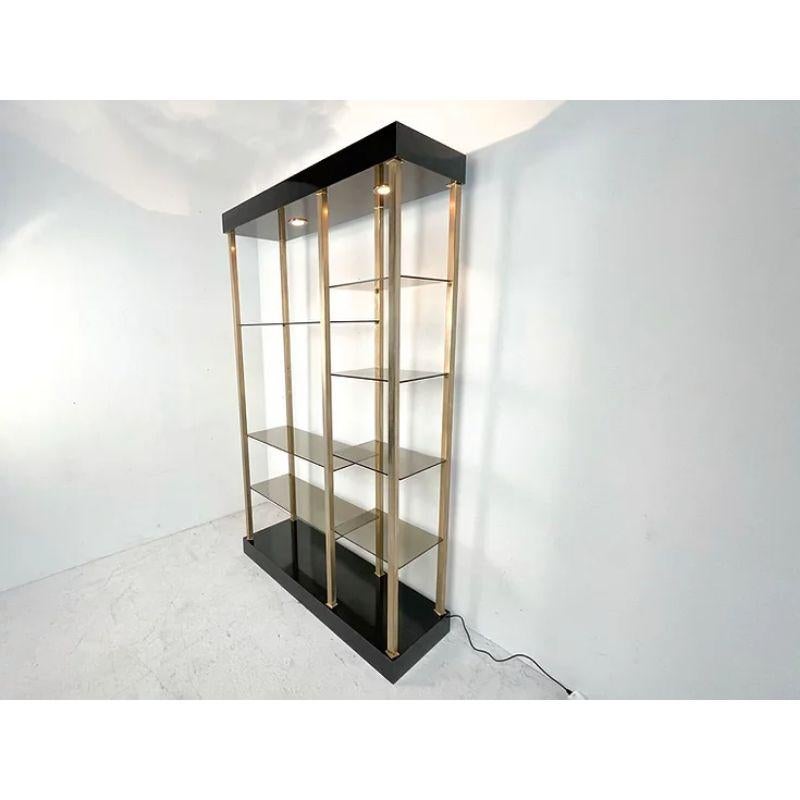 Late 20th Century Belgo Chrome Etagere in Smoked Glass Shelving and Brass