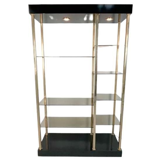 Belgo Chrome Etagere in Smoked Glass Shelving and Brass
