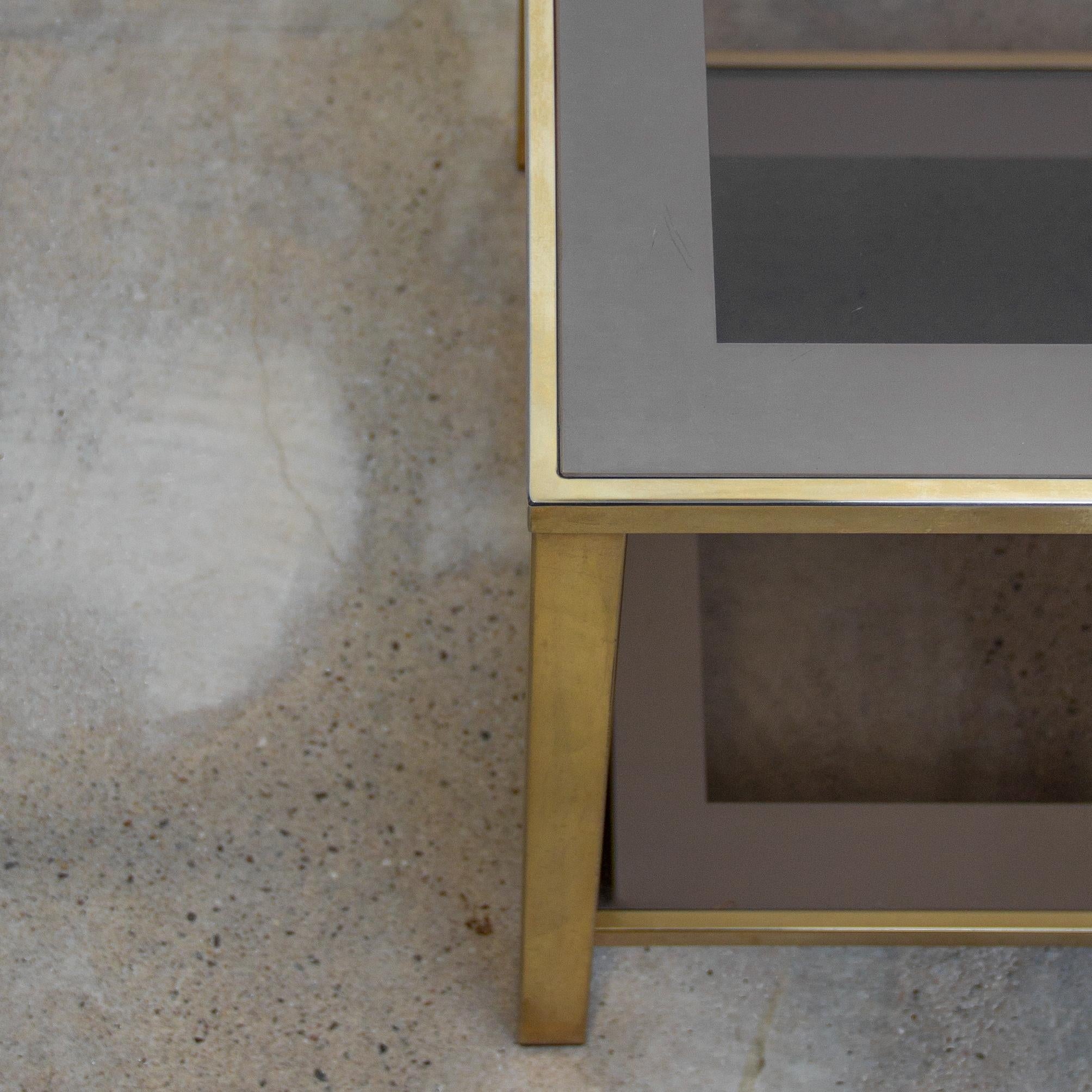 Hollywood Regency Belgo Chrome Gold-Plated Vintage Side Table With Shelf, 1980s