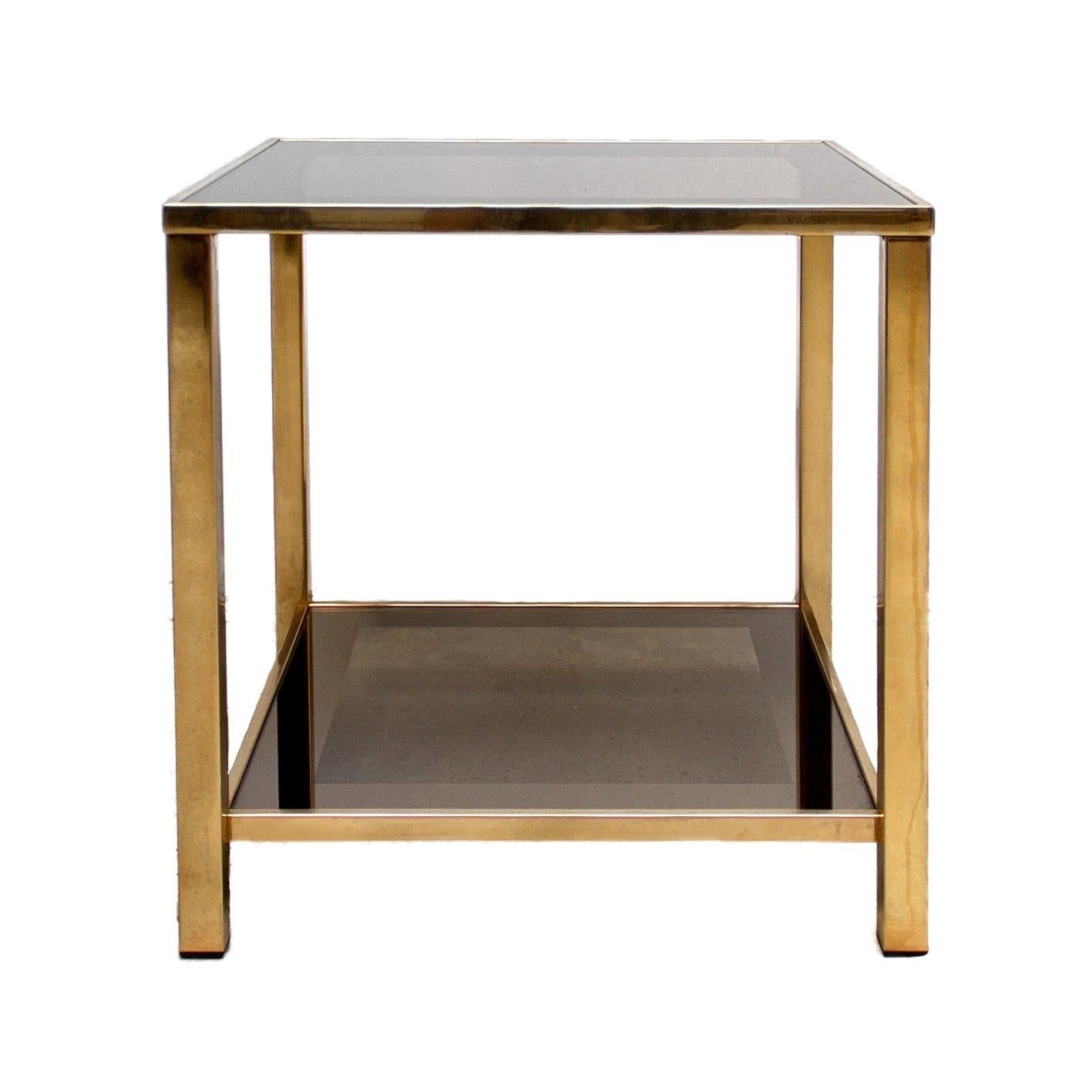 Belgo Chrome Gold-Plated Vintage Side Table With Shelf, 1980s