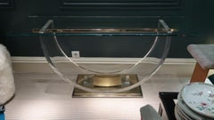 Belgo Chrome, Pair of Brass, Lucite and Glass Midcentury Consoles, Belgium, 1970