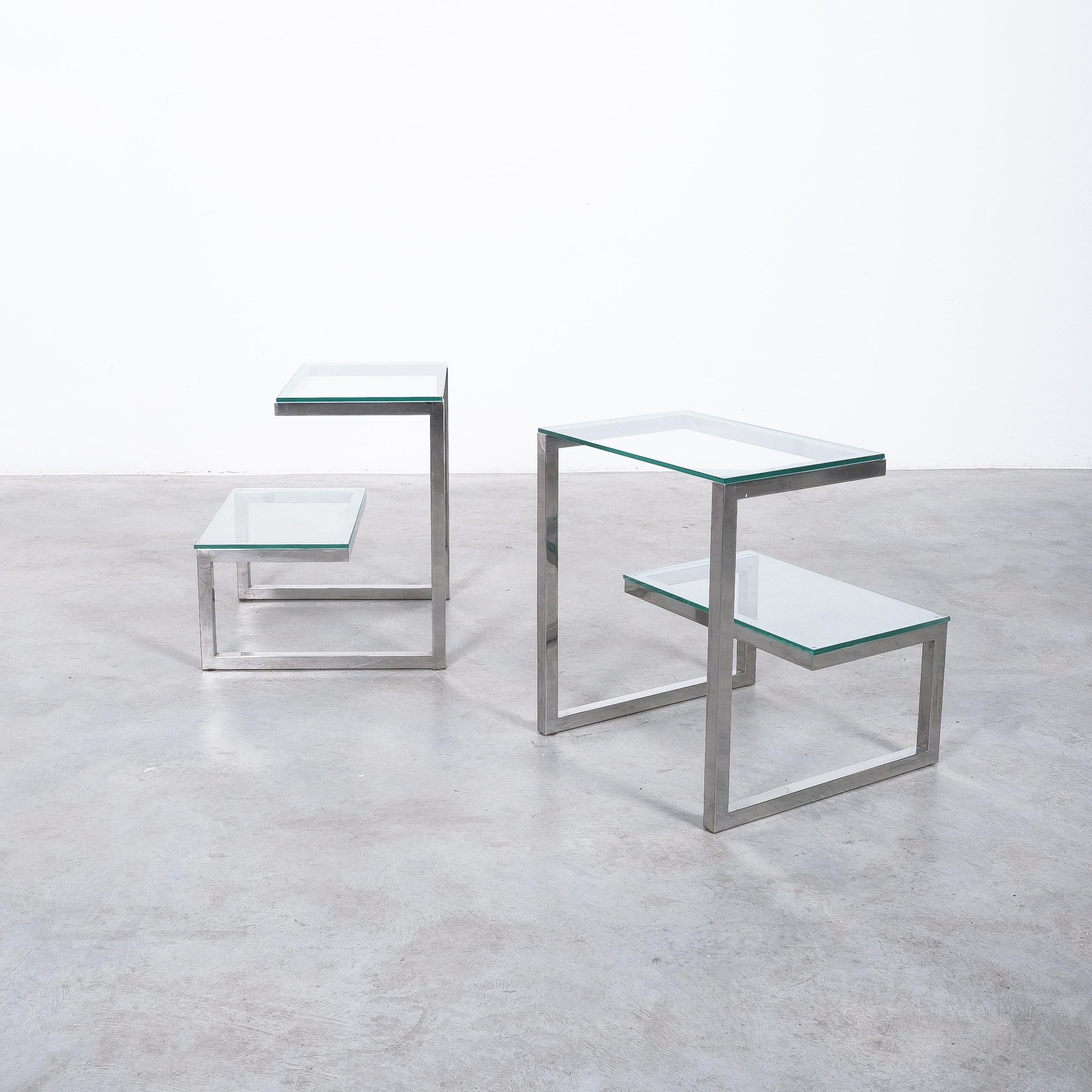 Pareja de mesillas de noche Belgo Chrome, Bélgica, hacia 1970 Moderno de mediados de siglo en venta