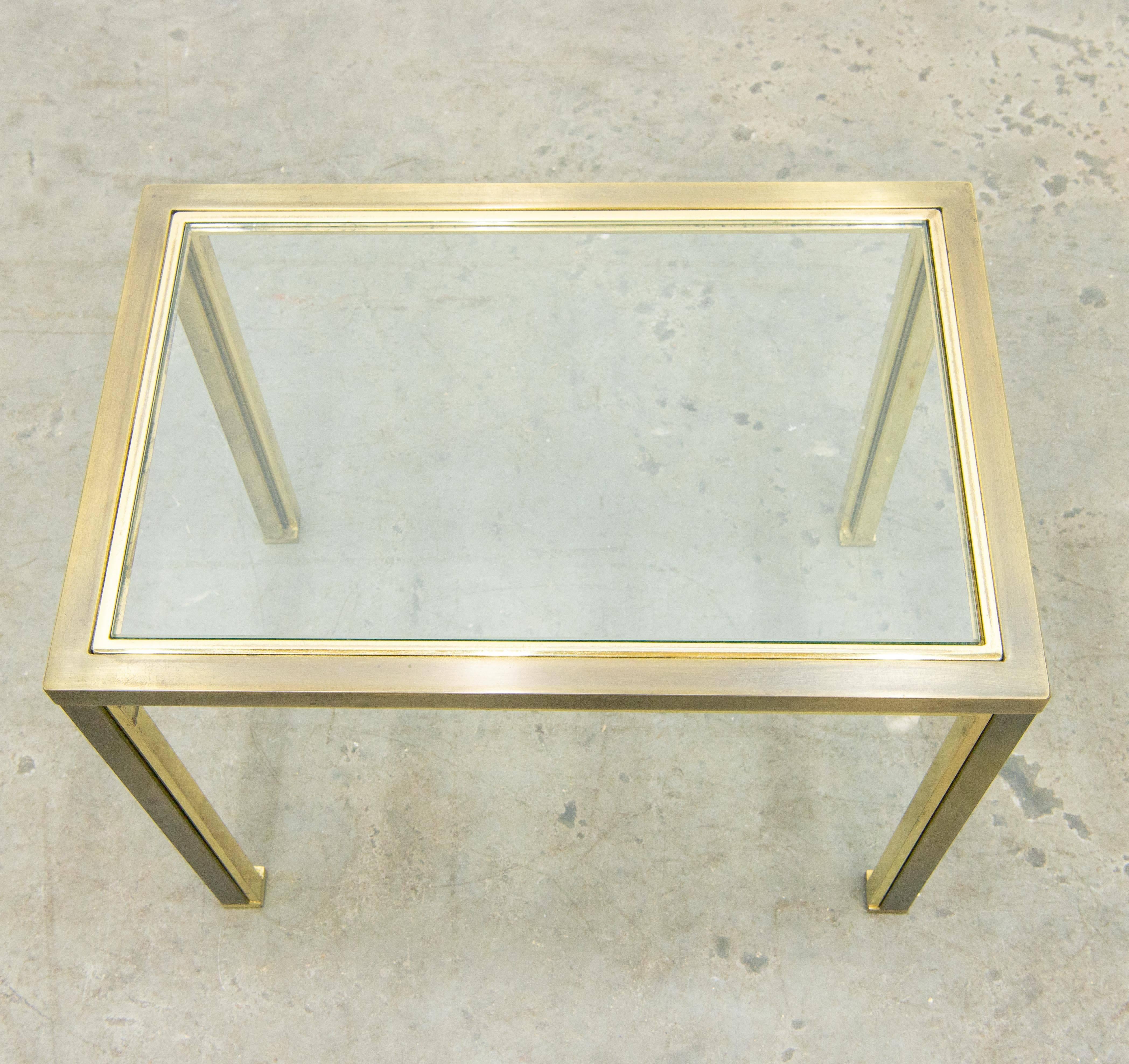 Belgian Belgo Chrome Side Table with Glass and 23-Karat Gold Plating For Sale