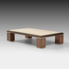 Belgo Chrome Travertine and Brass Coffee Table, Belgium, 1970s