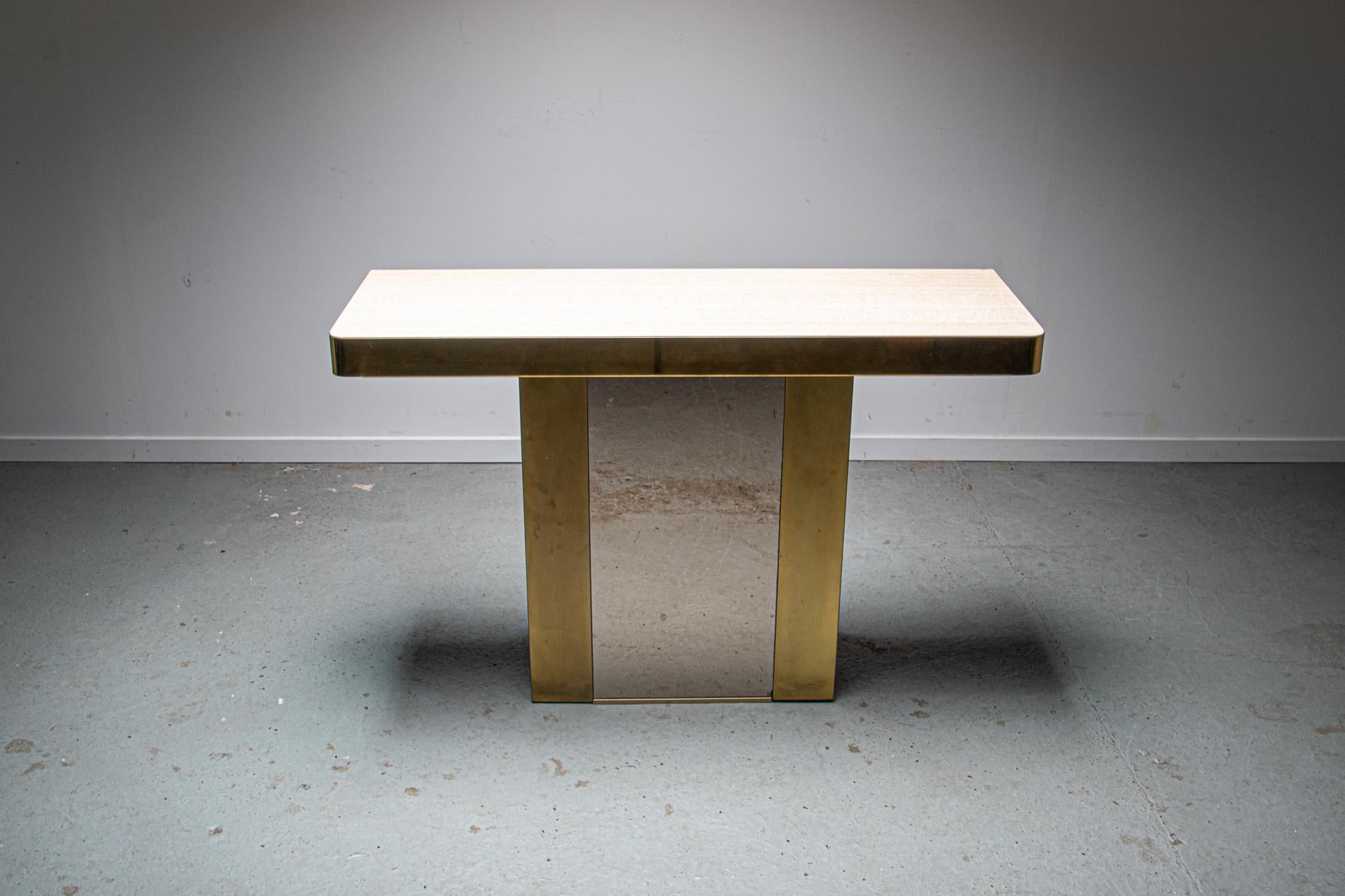 Belgo chrome travertine and brass console table 3