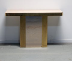 Belgo chrome travertine and brass console table
