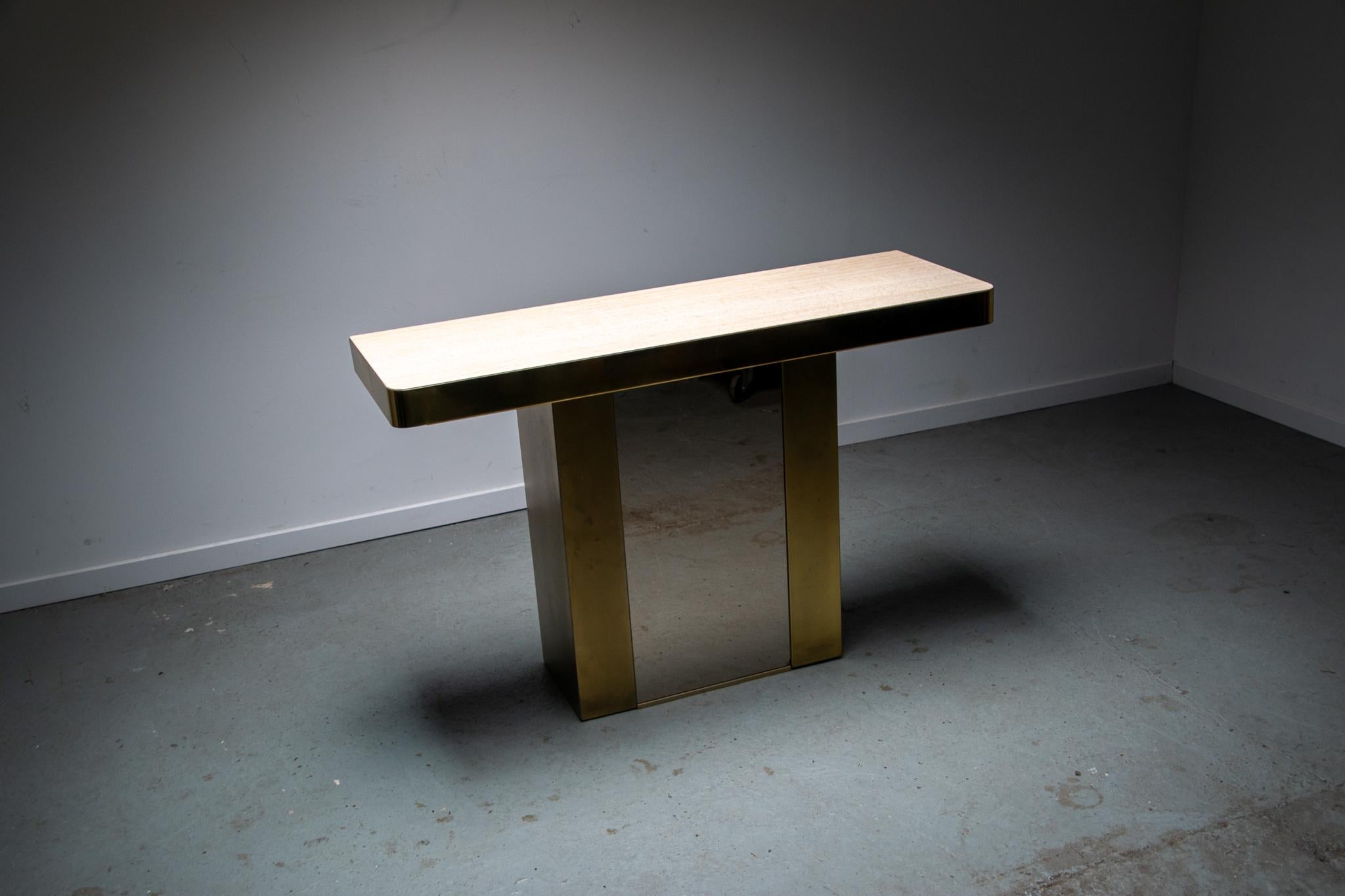 Metal Belgo chrome travertine and brass console table
