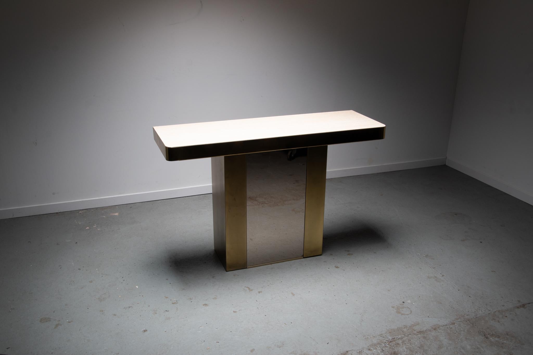 Belgo chrome travertine and brass console table 1