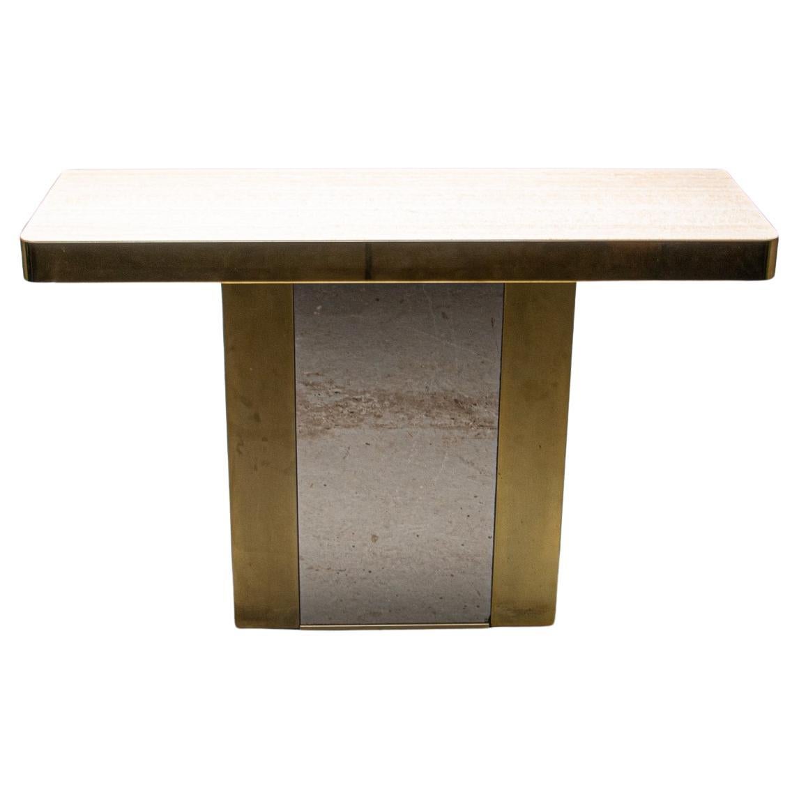 Belgo chrome travertine and brass console table