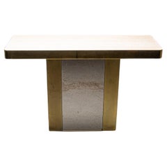 Vintage Belgo chrome travertine and brass console table