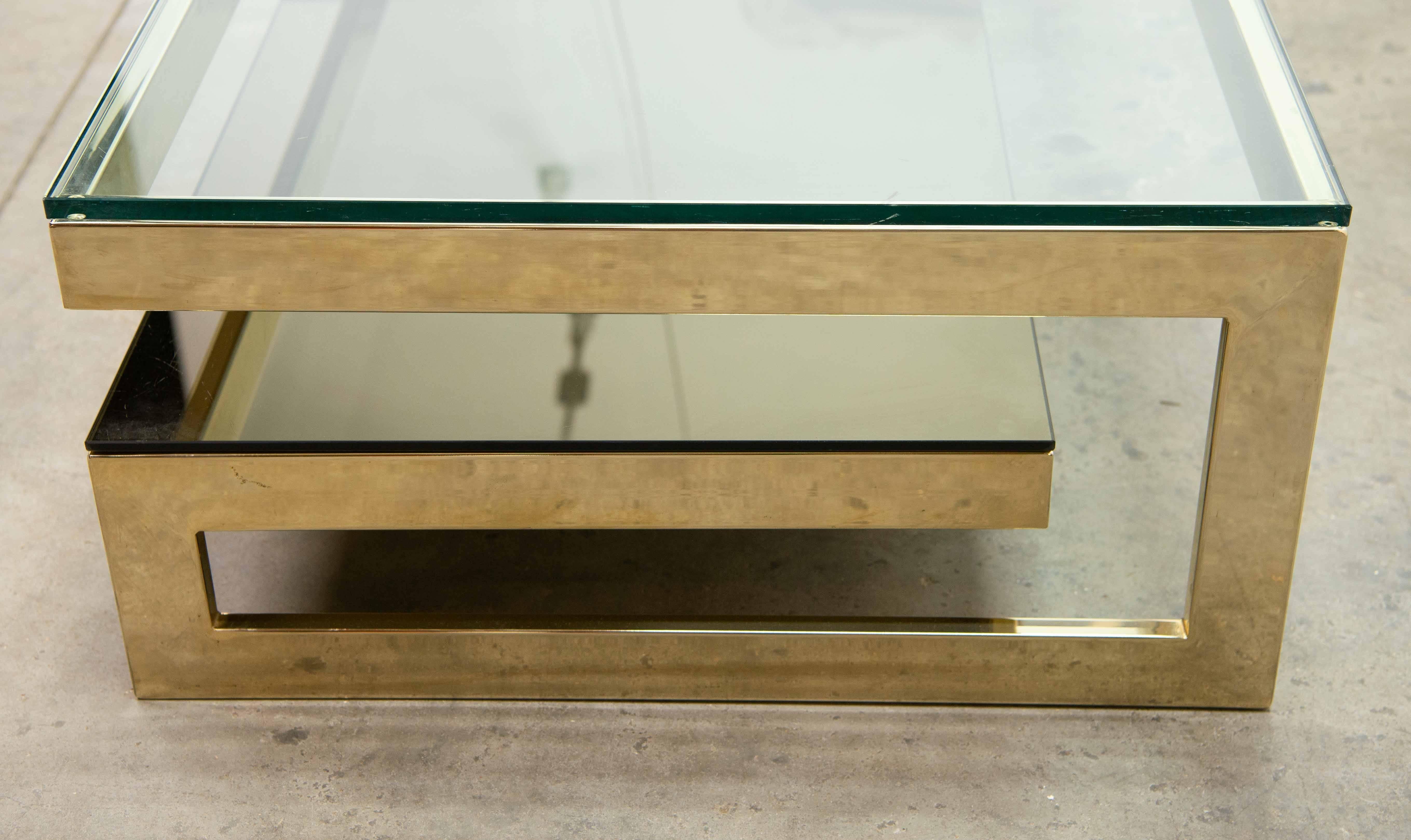 Late 20th Century Belgo Chrome Two-Tier Coffee Table, 23 Karat Gold Plating, Maison Janssen Style For Sale