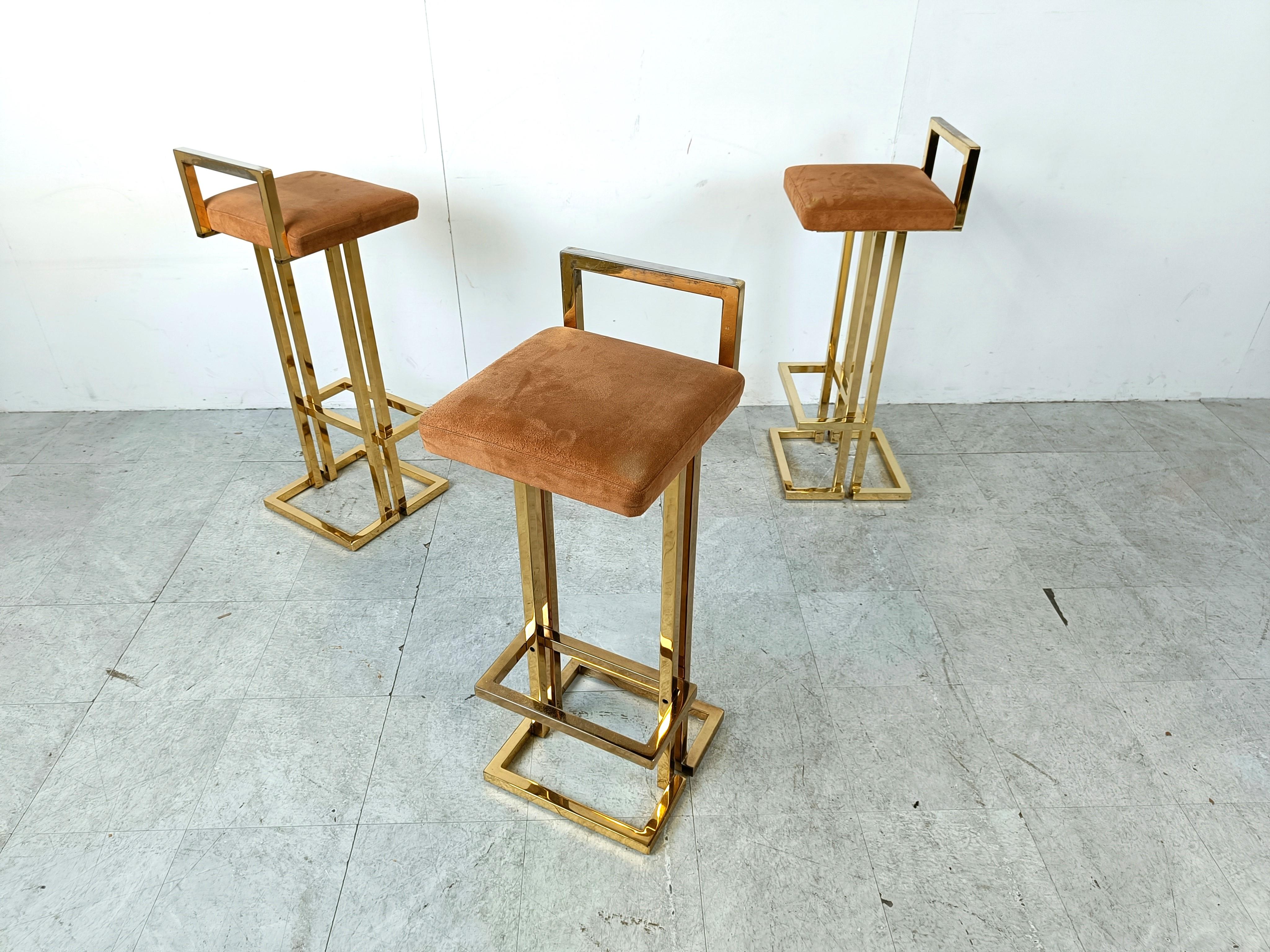 Belgochrom brass bar stools, set of 3, 1970s 3