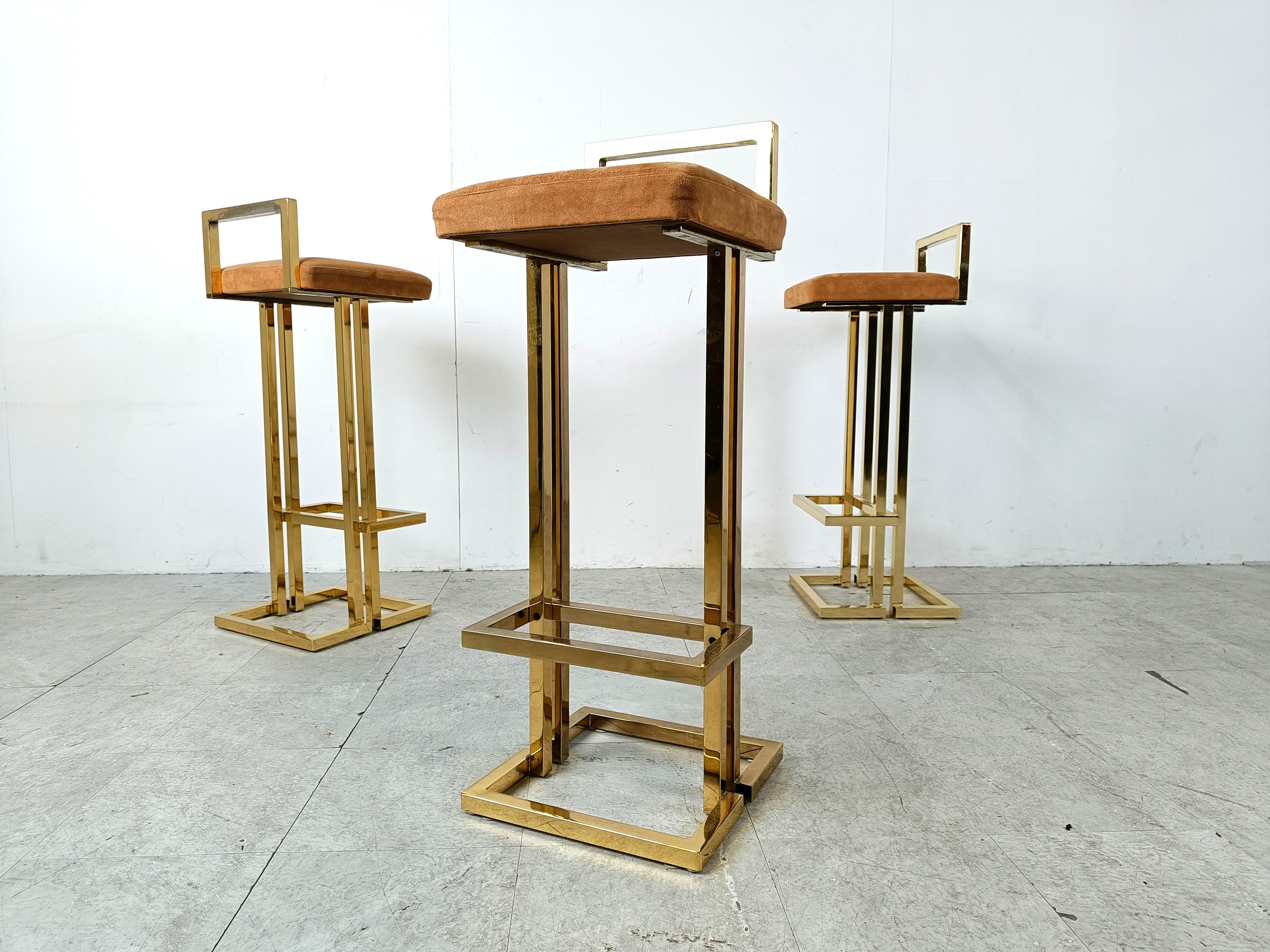 Belgochrom brass bar stools, set of 3, 1970s 4