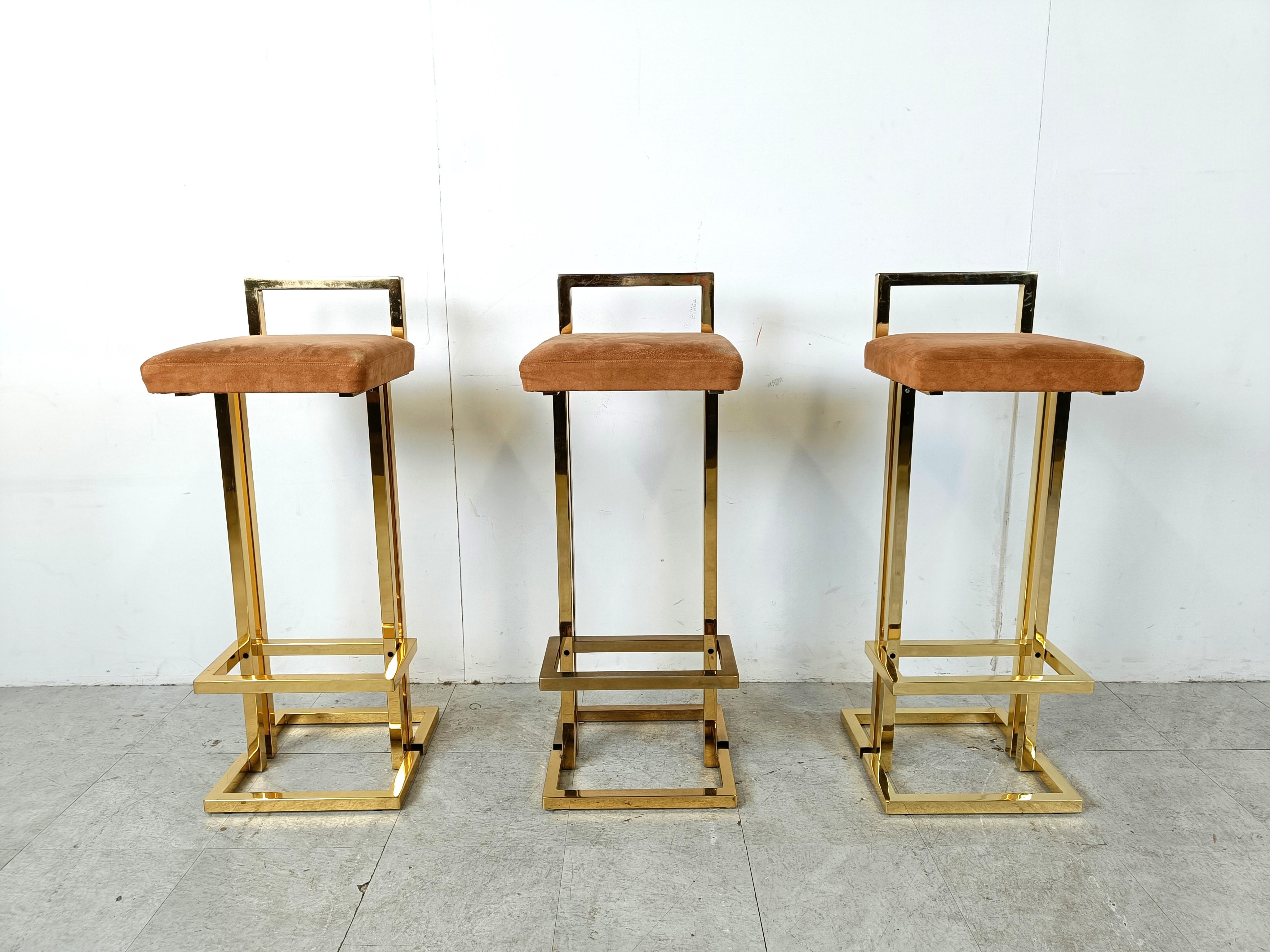 Belgochrom brass bar stools, set of 3, 1970s In Good Condition In HEVERLEE, BE