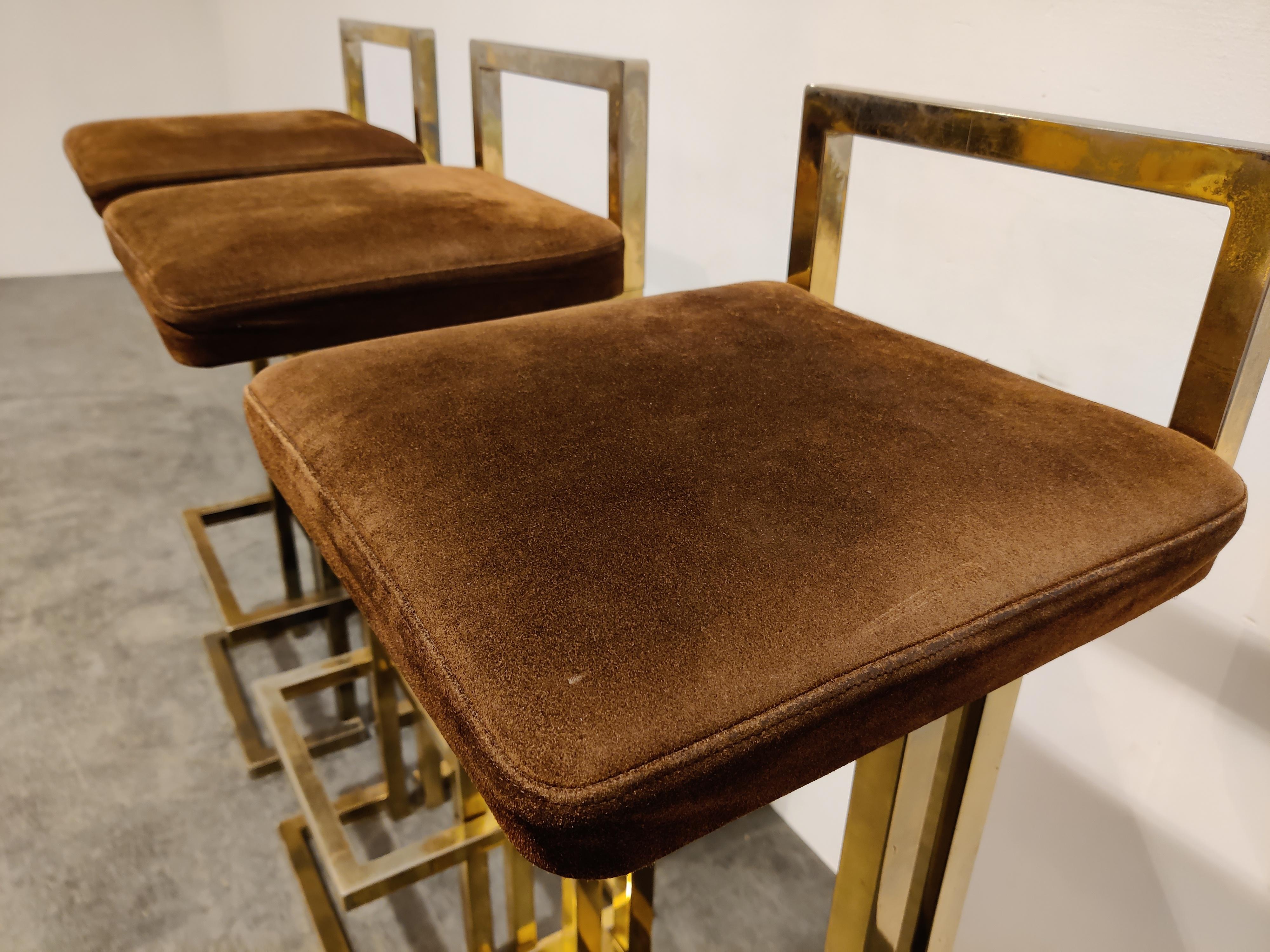 Belgochrom Brass Bar Stools, Set of 3, 1970s In Fair Condition In HEVERLEE, BE