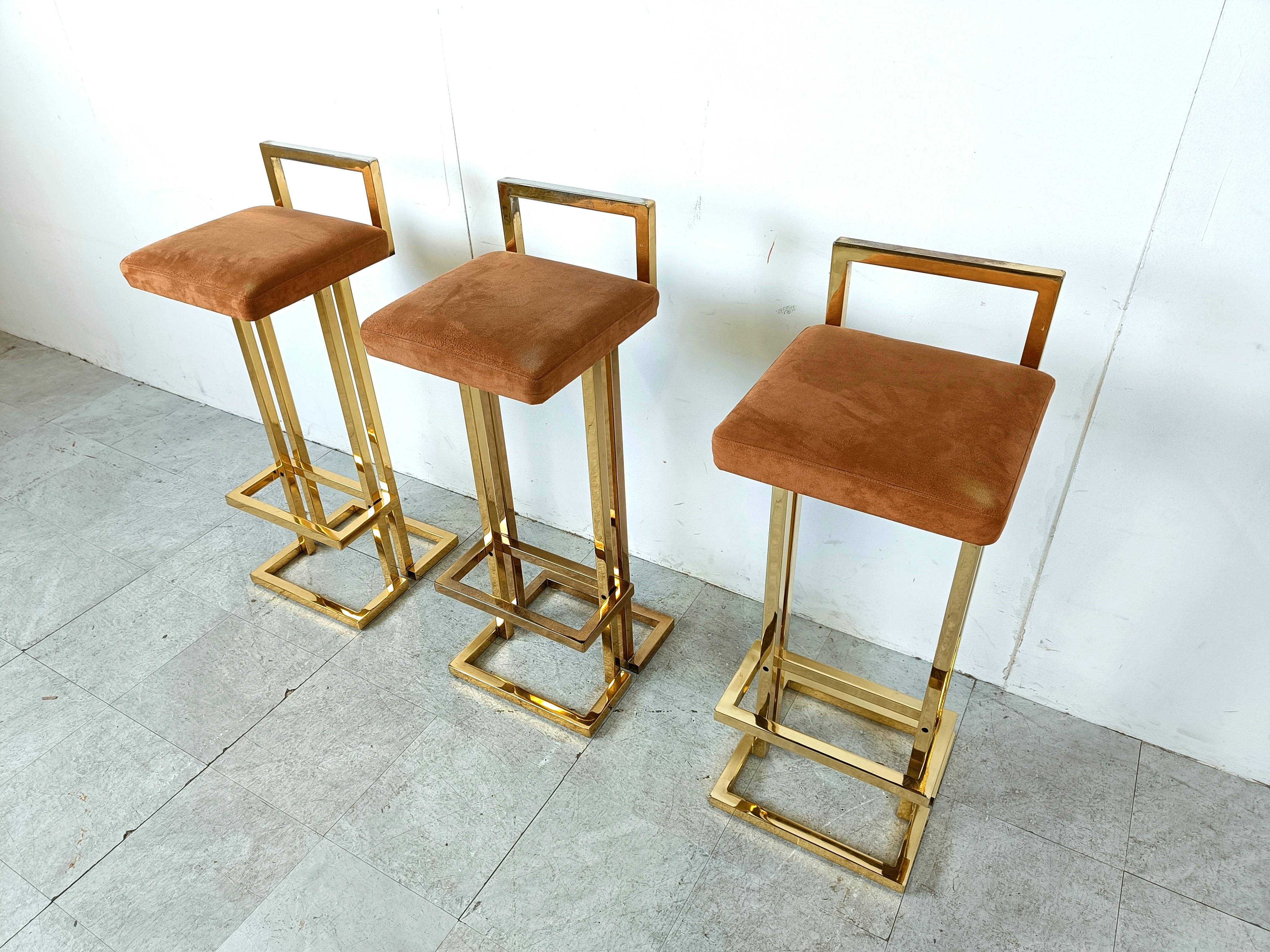 Late 20th Century Belgochrom brass bar stools, set of 3, 1970s