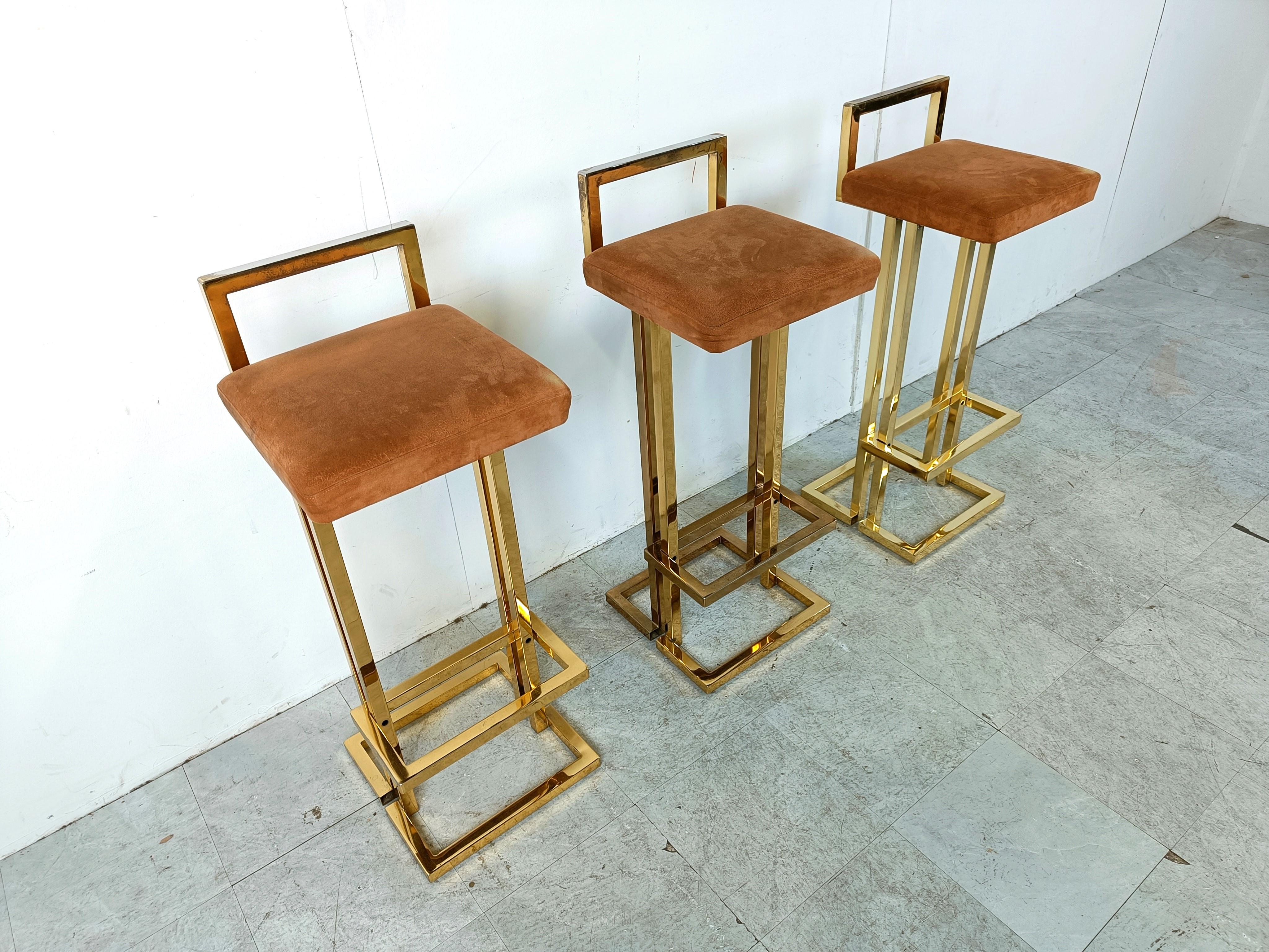 Belgochrom brass bar stools, set of 3, 1970s 1