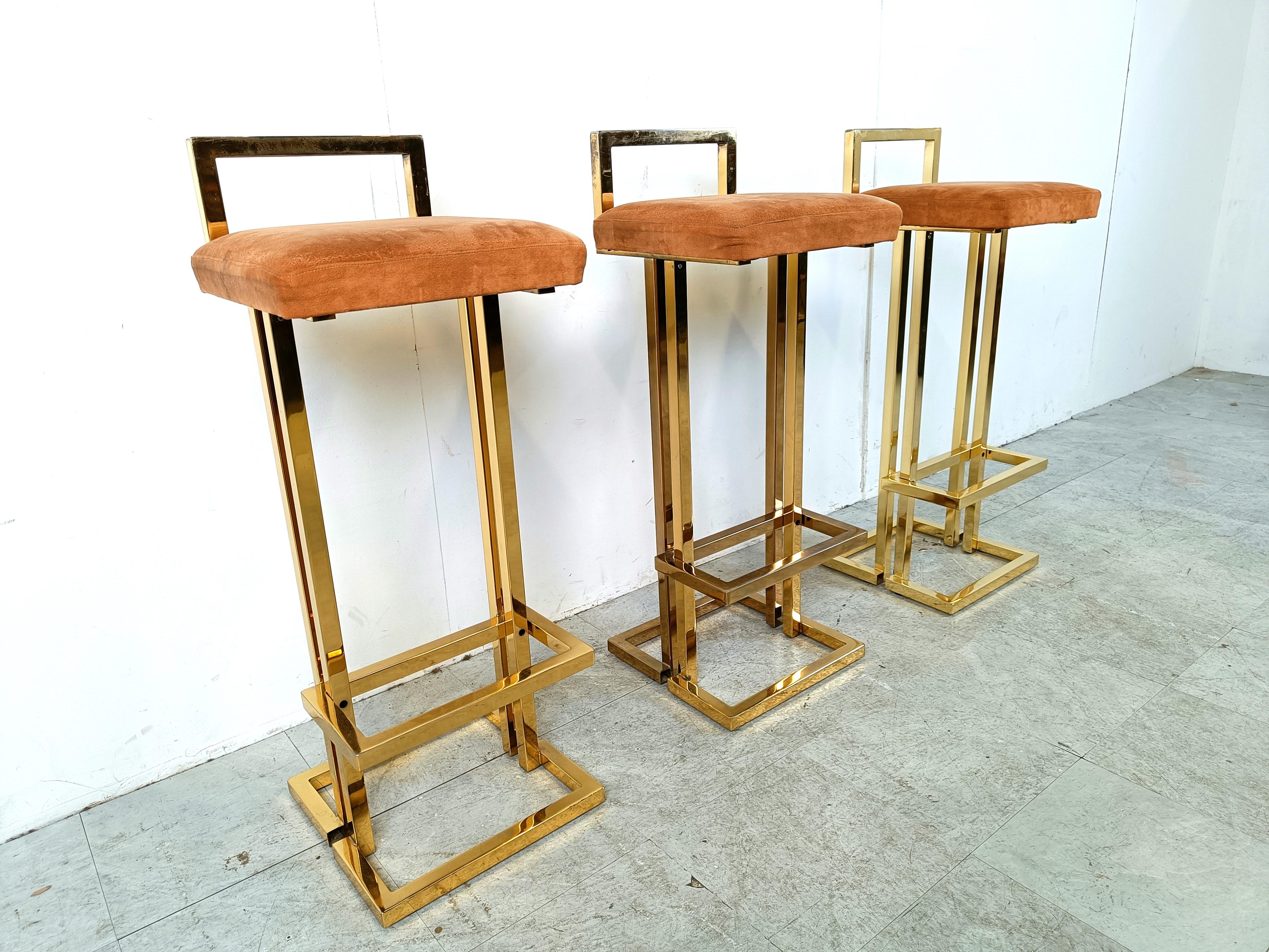 Belgochrom brass bar stools, set of 3, 1970s 2