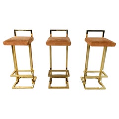 Belgochrom brass bar stools, set of 3, 1970s