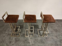 Belgochrom Chrome Bar Stools, Set of 3, 1970s