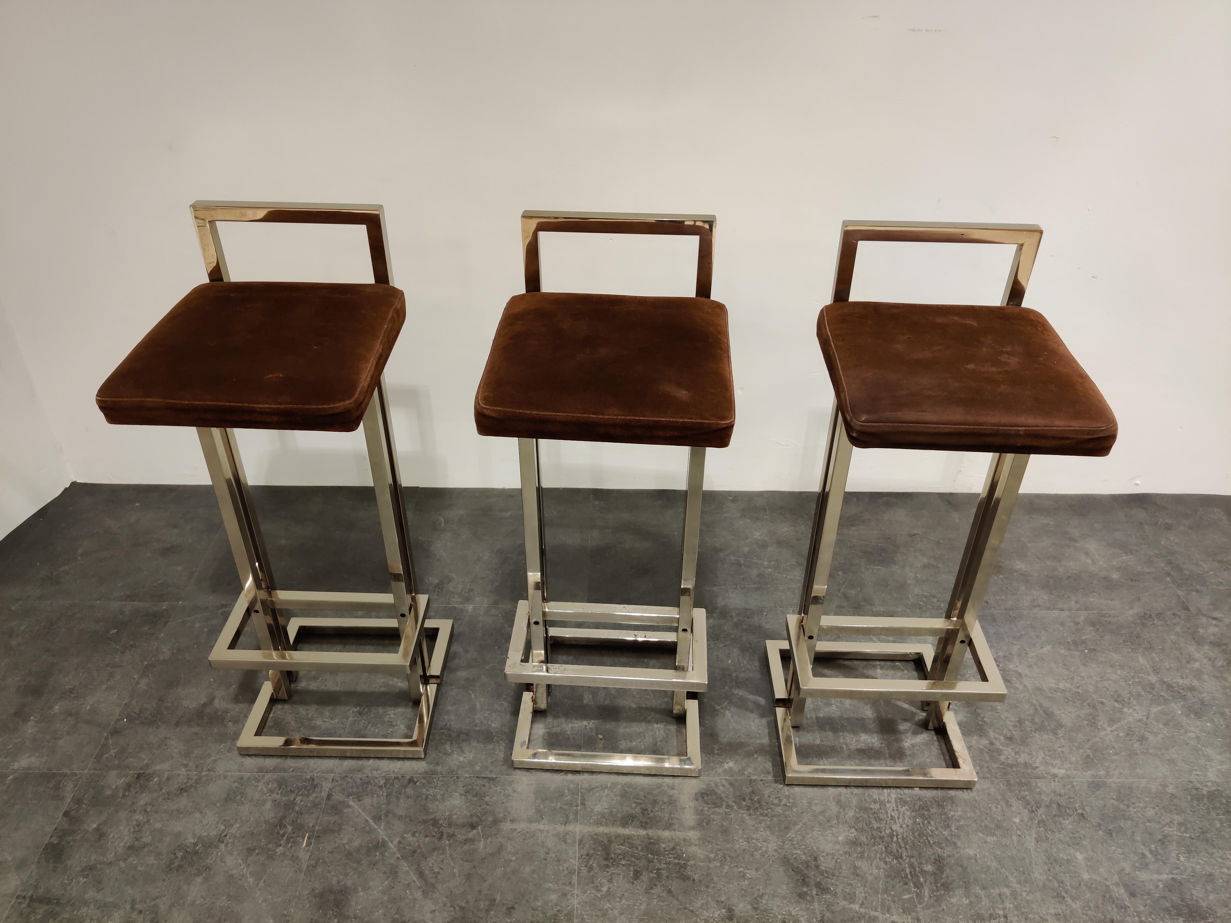 Belgian Belgochrom Chrome Bar Stools, Set of 3, 1970s