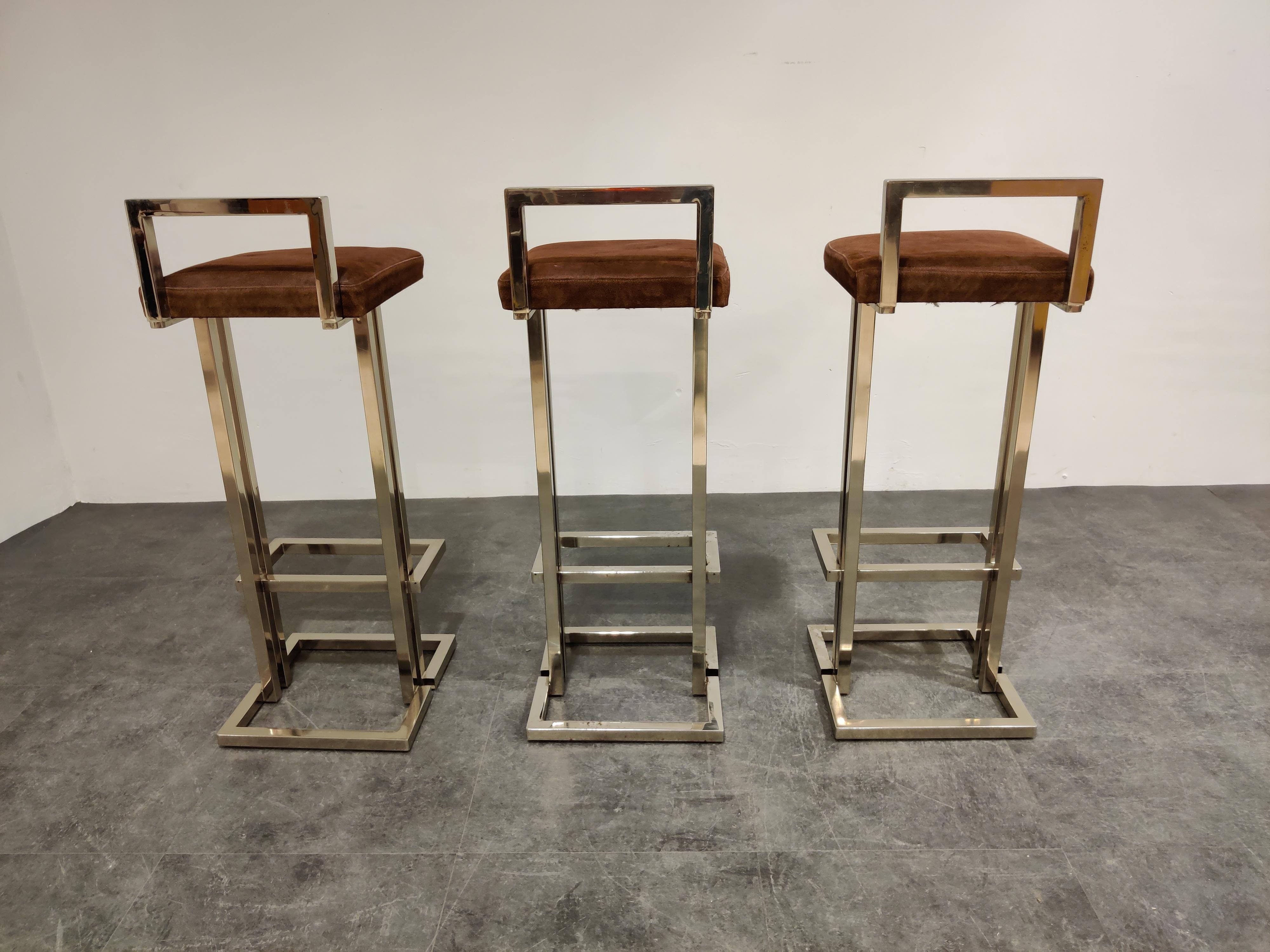 Belgochrom Chrome Bar Stools, Set of 3, 1970s 1