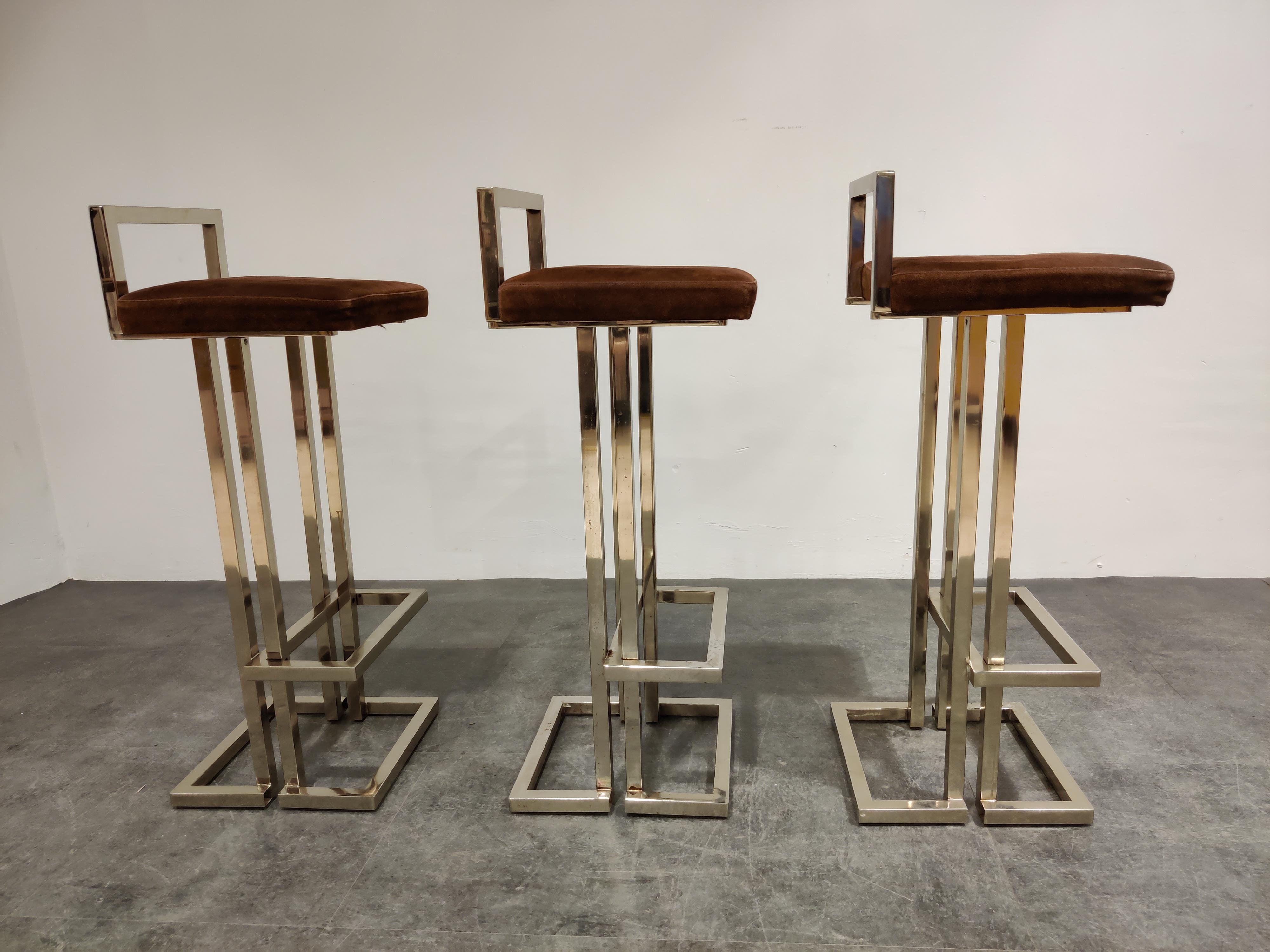 Belgochrom Chrome Bar Stools, Set of 3, 1970s 2