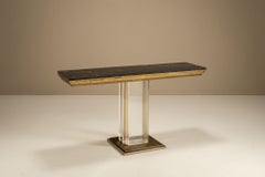 Belgochrom Console Table in Plexiglass, Brass and Marble, 1970s