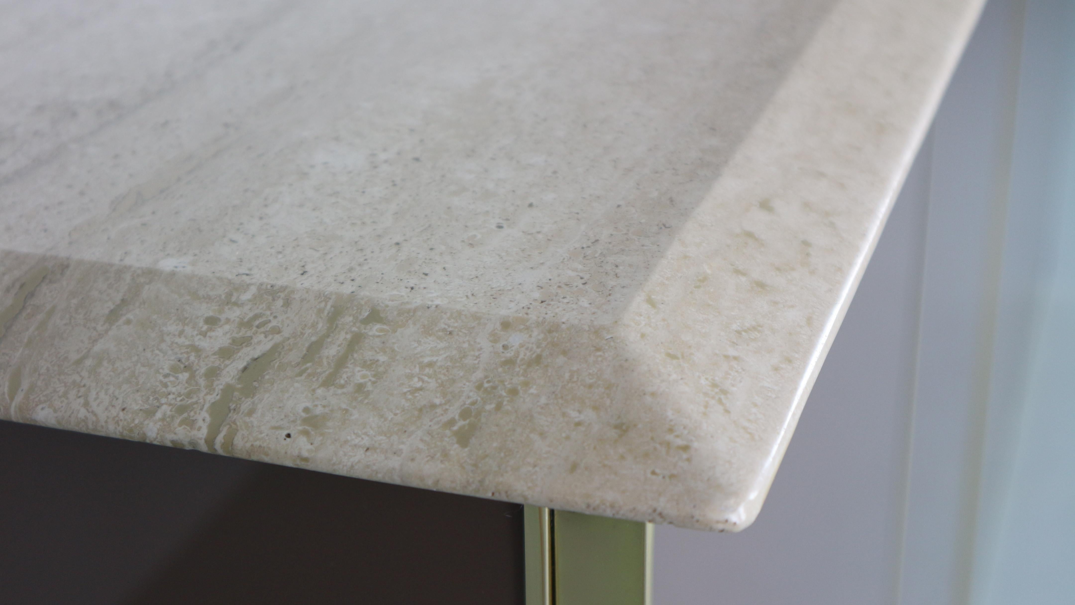 Brass Belgochrom Sideboard with Travertine Top, 1970s