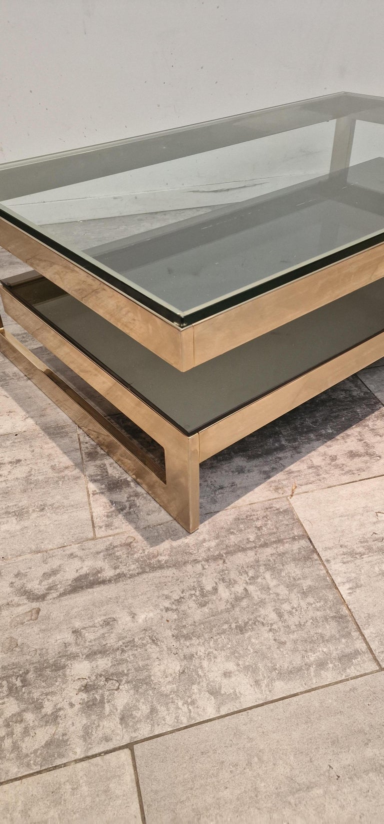 Belgochrom Two Tier Coffee Table, 23k Gold Layered For Sale at 1stDibs