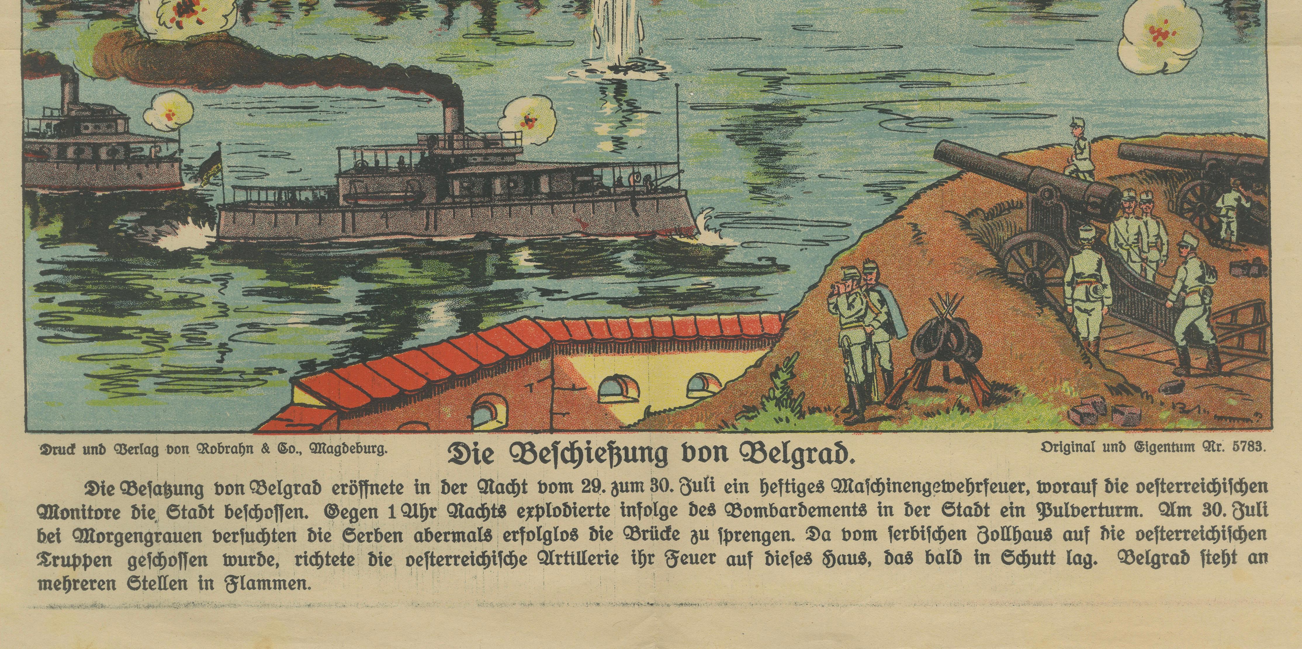 Belgrade Bombardment 1914 – Color WWI Battle Print, Austrian-Serbian Front
