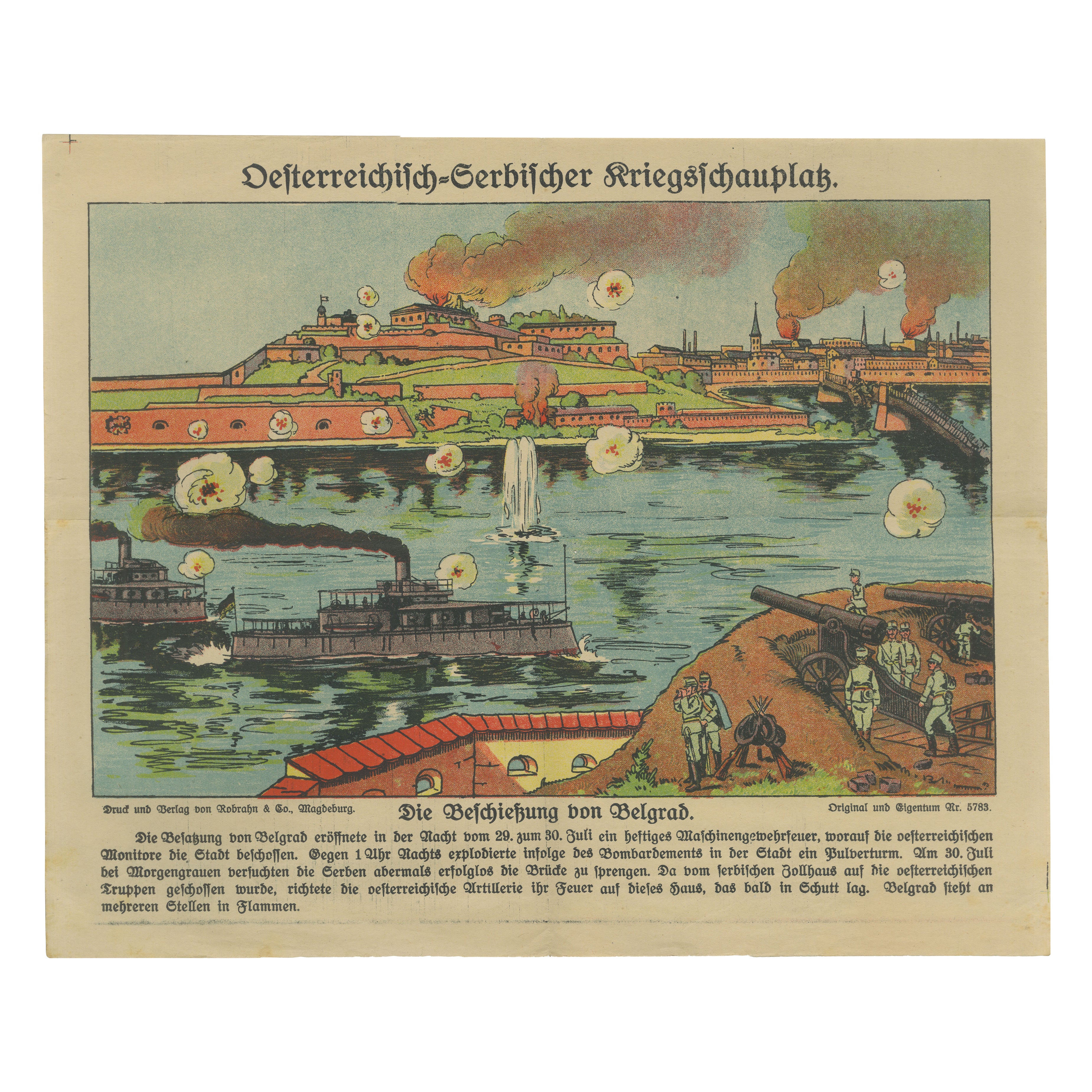 Belgrade Bombardment 1914 – Color WWI Battle Print, Austrian-Serbian Front