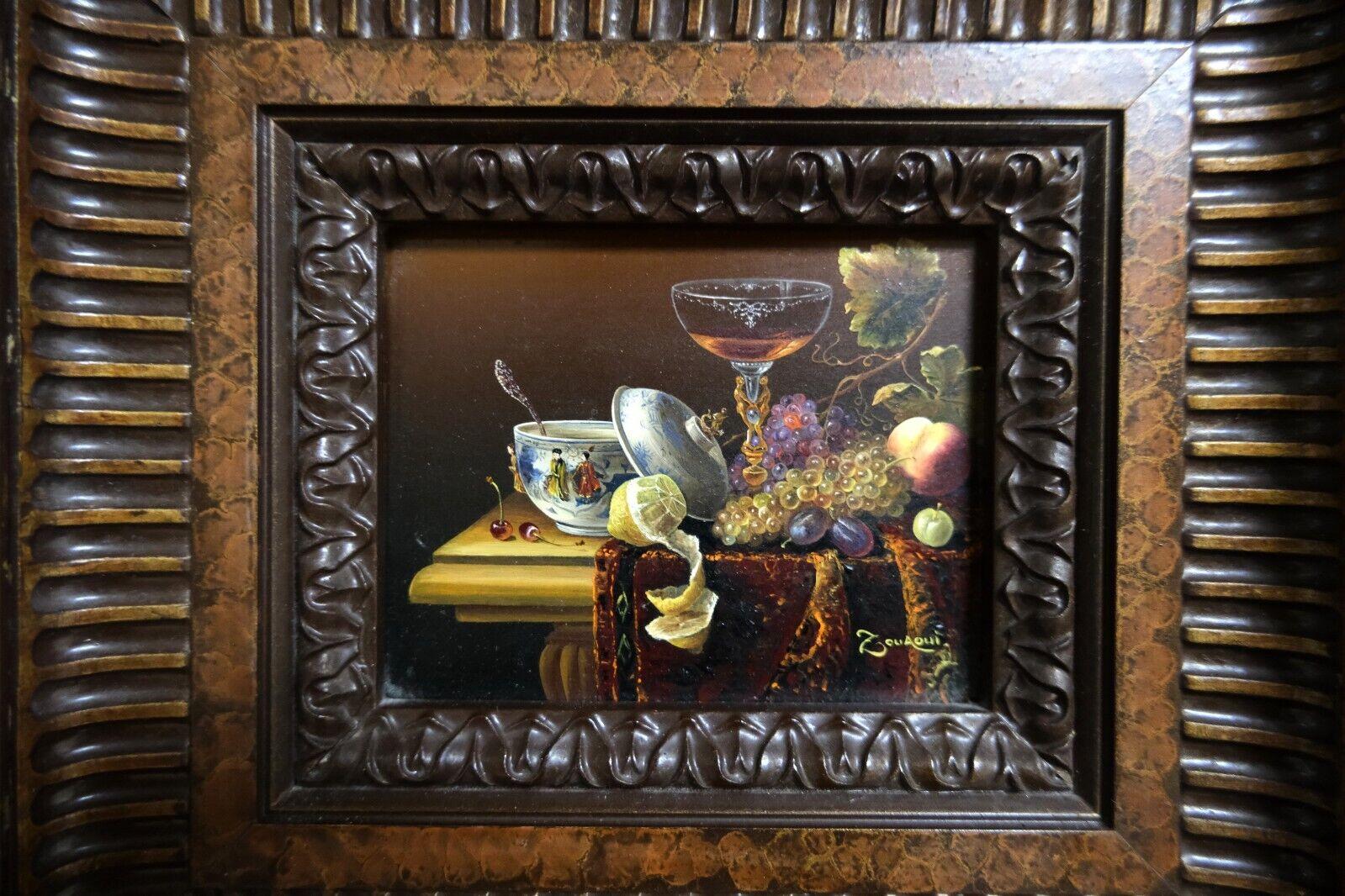 Hand-Painted BELGUIM ARTIST ZOUAOUI STiLL LIFE OIL PAINT ON BOARD EASEL INCLUDED For Sale
