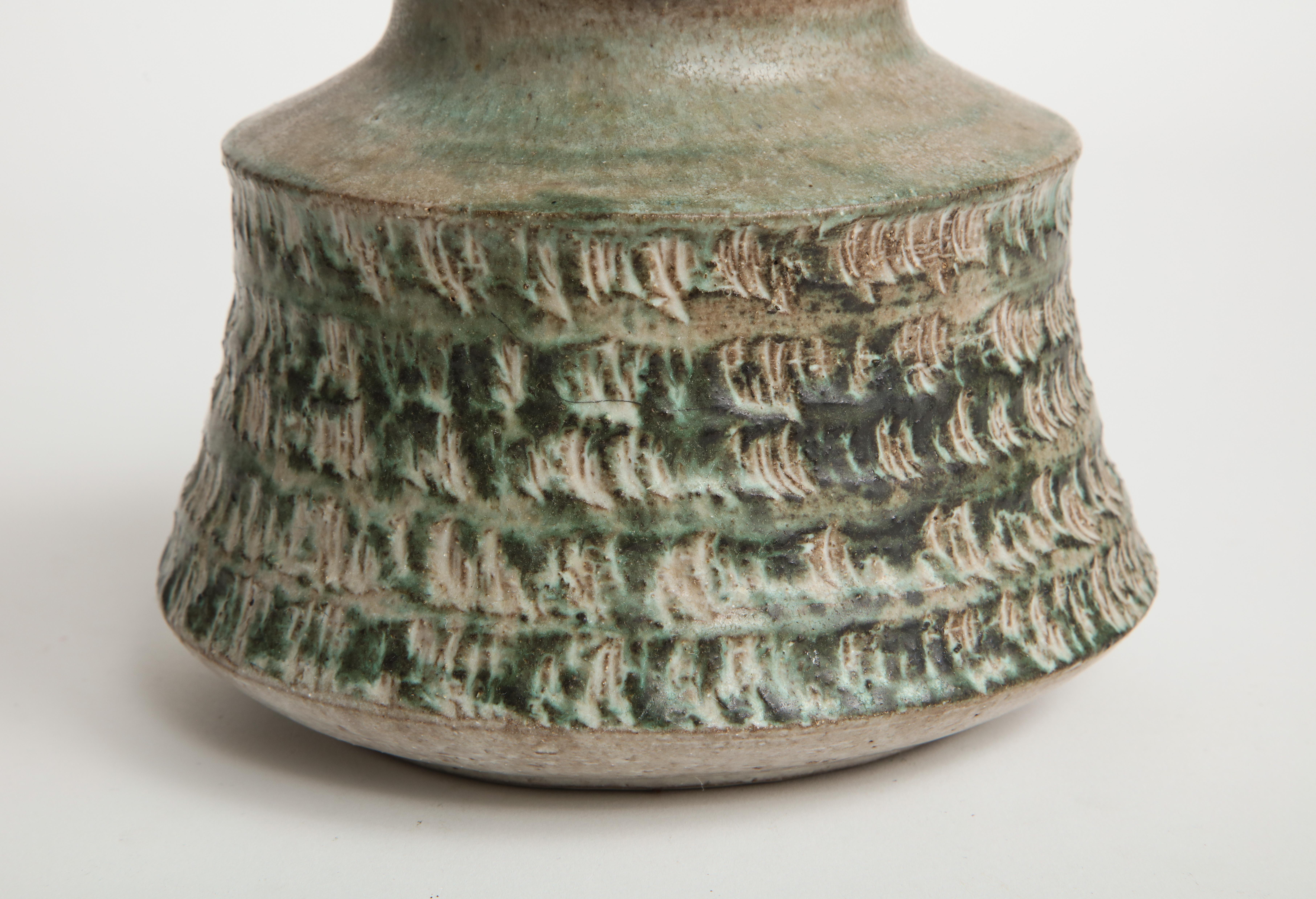 Beliardo Grey Green Glaze Ceramic Vessel In Good Condition In New York, NY