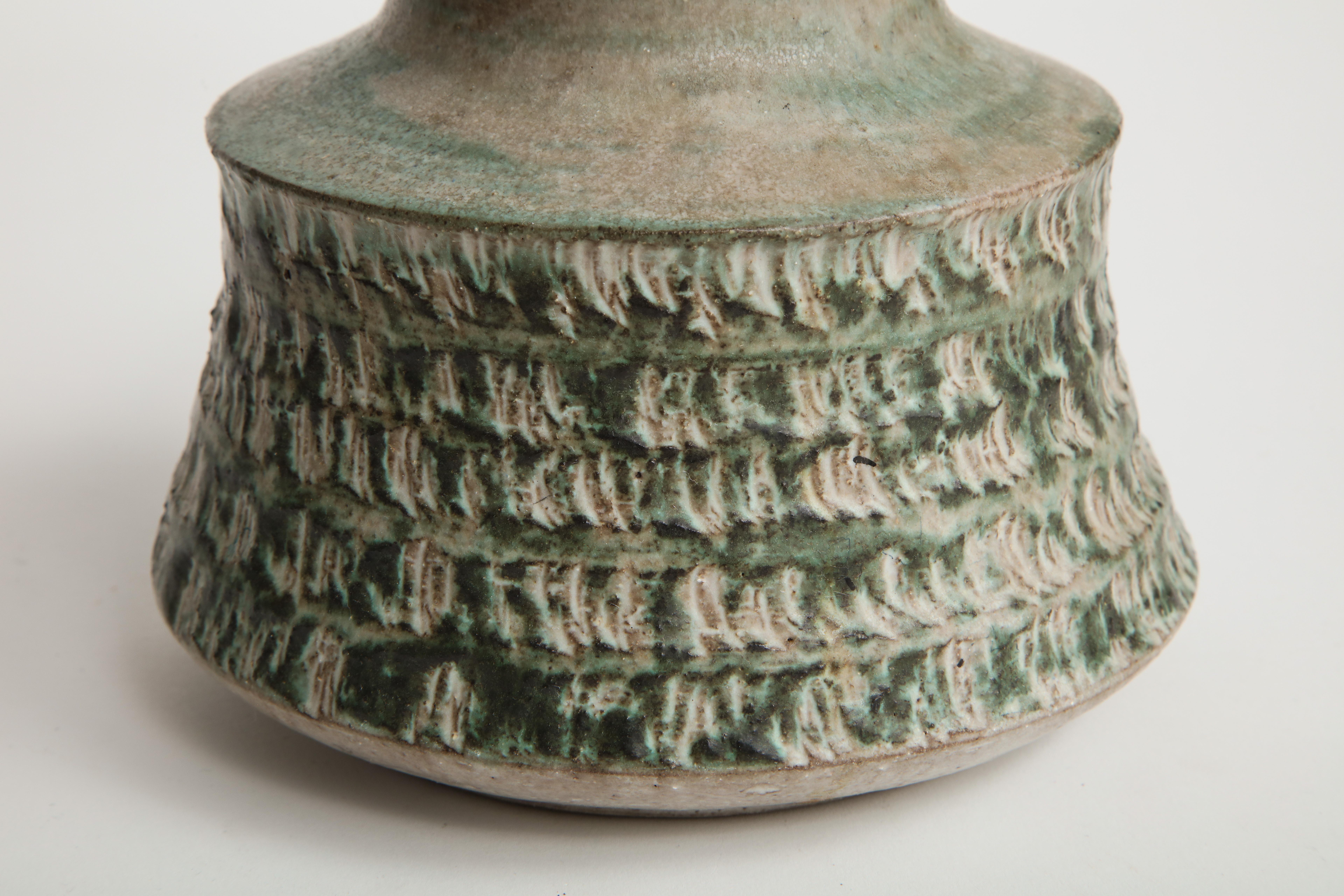 20th Century Beliardo Grey Green Glaze Ceramic Vessel